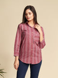 Maroon Stripe Pattern Pure Cotton Shirt