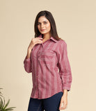 Maroon Stripe Pattern Pure Cotton Shirt