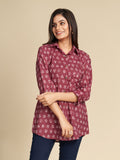 Maroon Block Printed Pure Cotton shirt