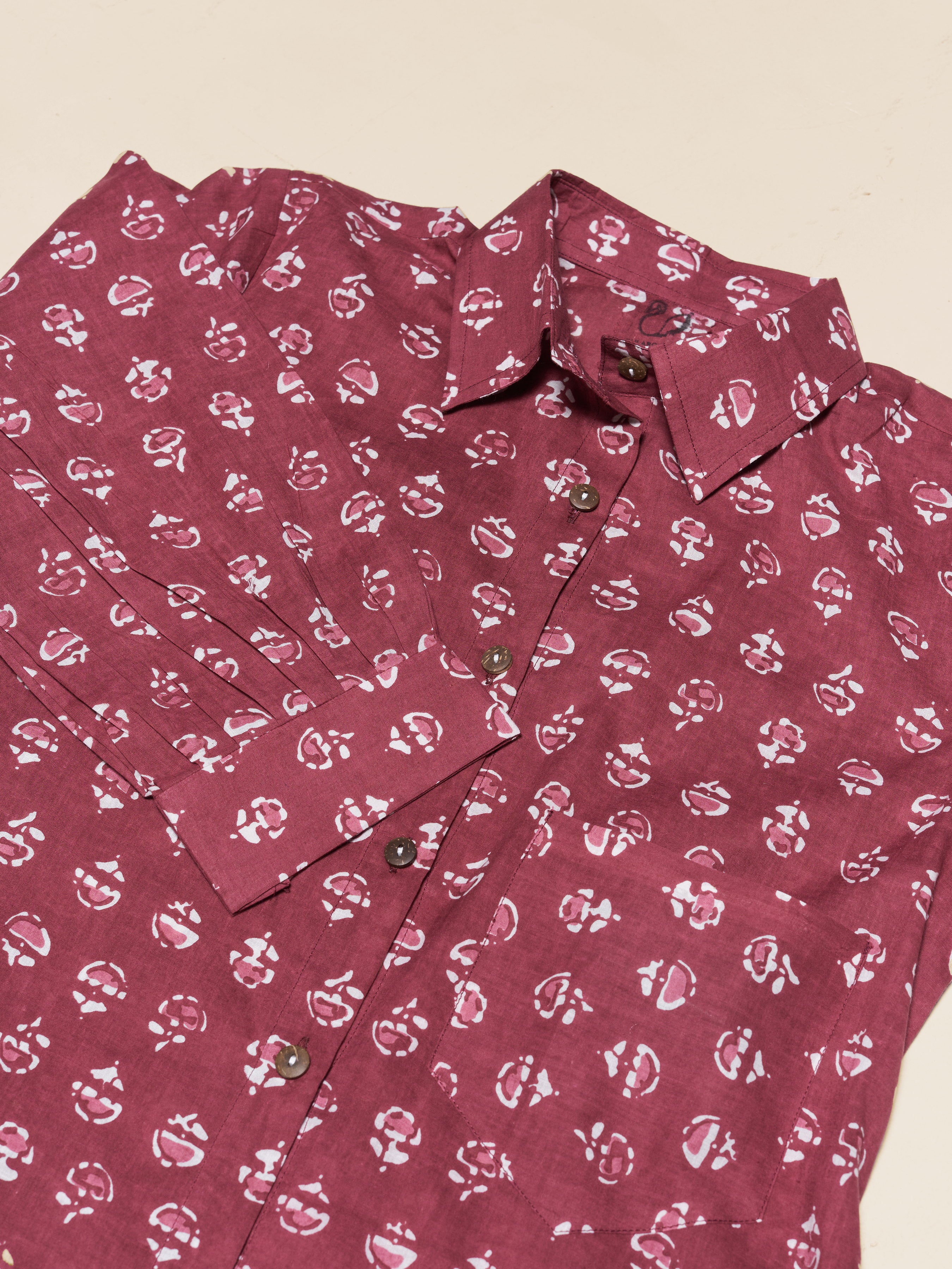 Maroon Block Printed Pure Cotton shirt