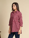 Maroon Block Printed Pure Cotton shirt