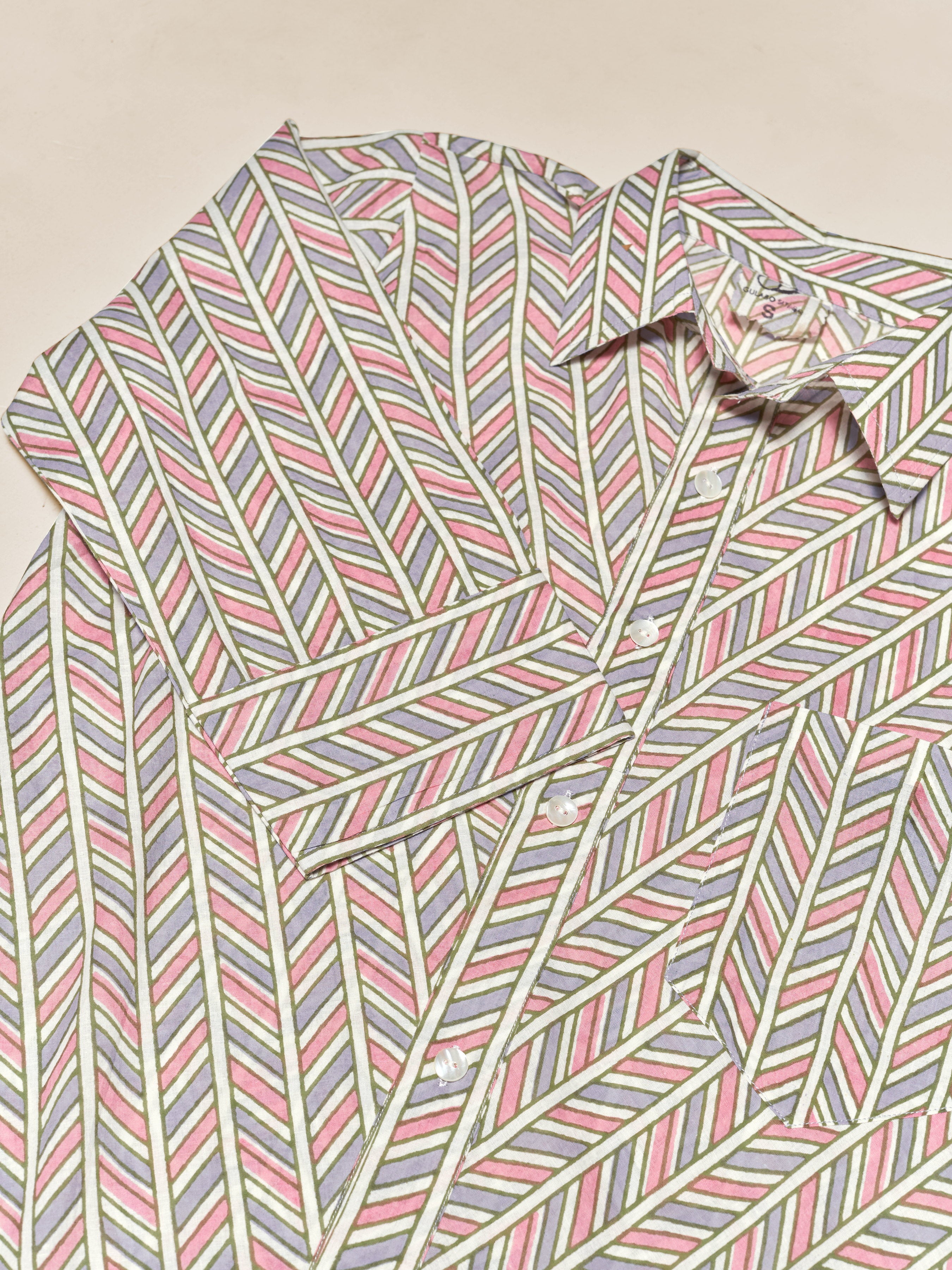 White Chevron Pattern Printed Pure Cotton Shirt