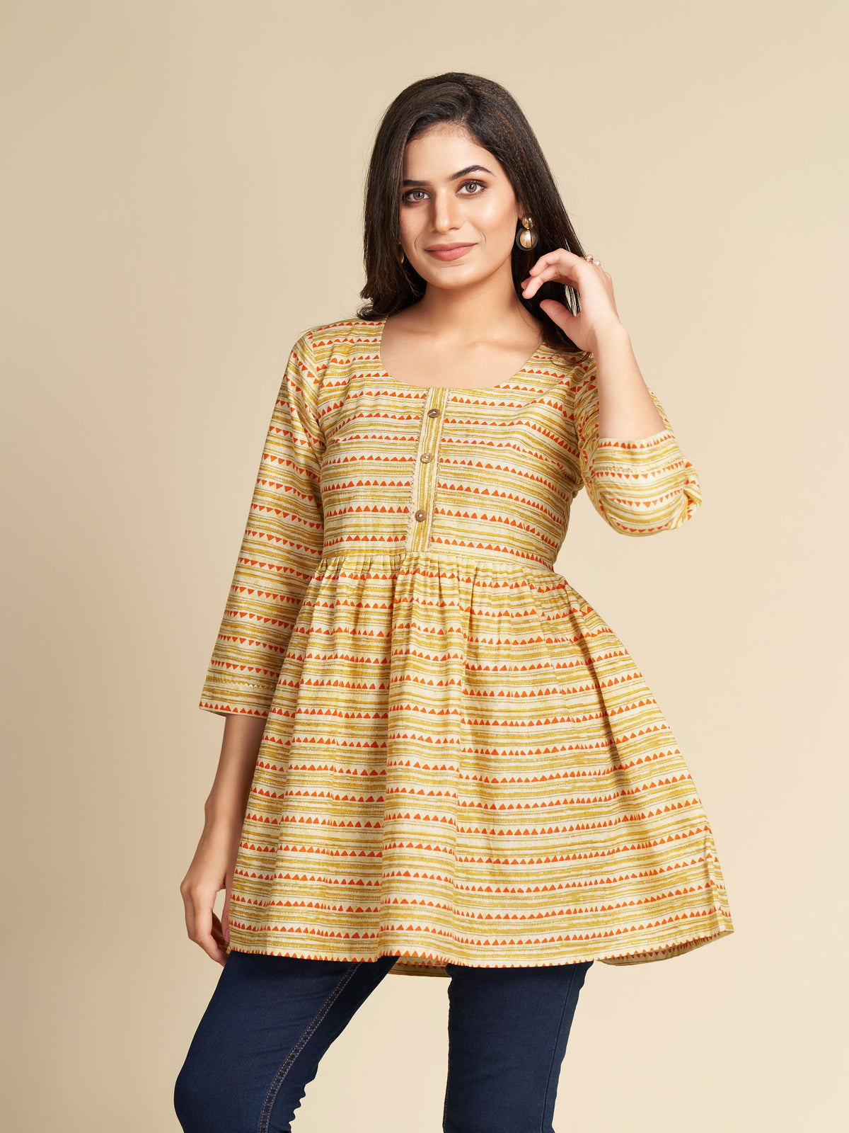Yellow Ridding Top Yellow Flared Printed Pure Cotton Top – GulaboSitabo