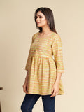 Yellow Flared Printed Pure Cotton Top