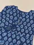 Indigo Block Printed Flared Pure Cotton Top