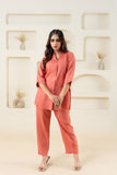 Peach Shawl Collar Solid Co-ord Set