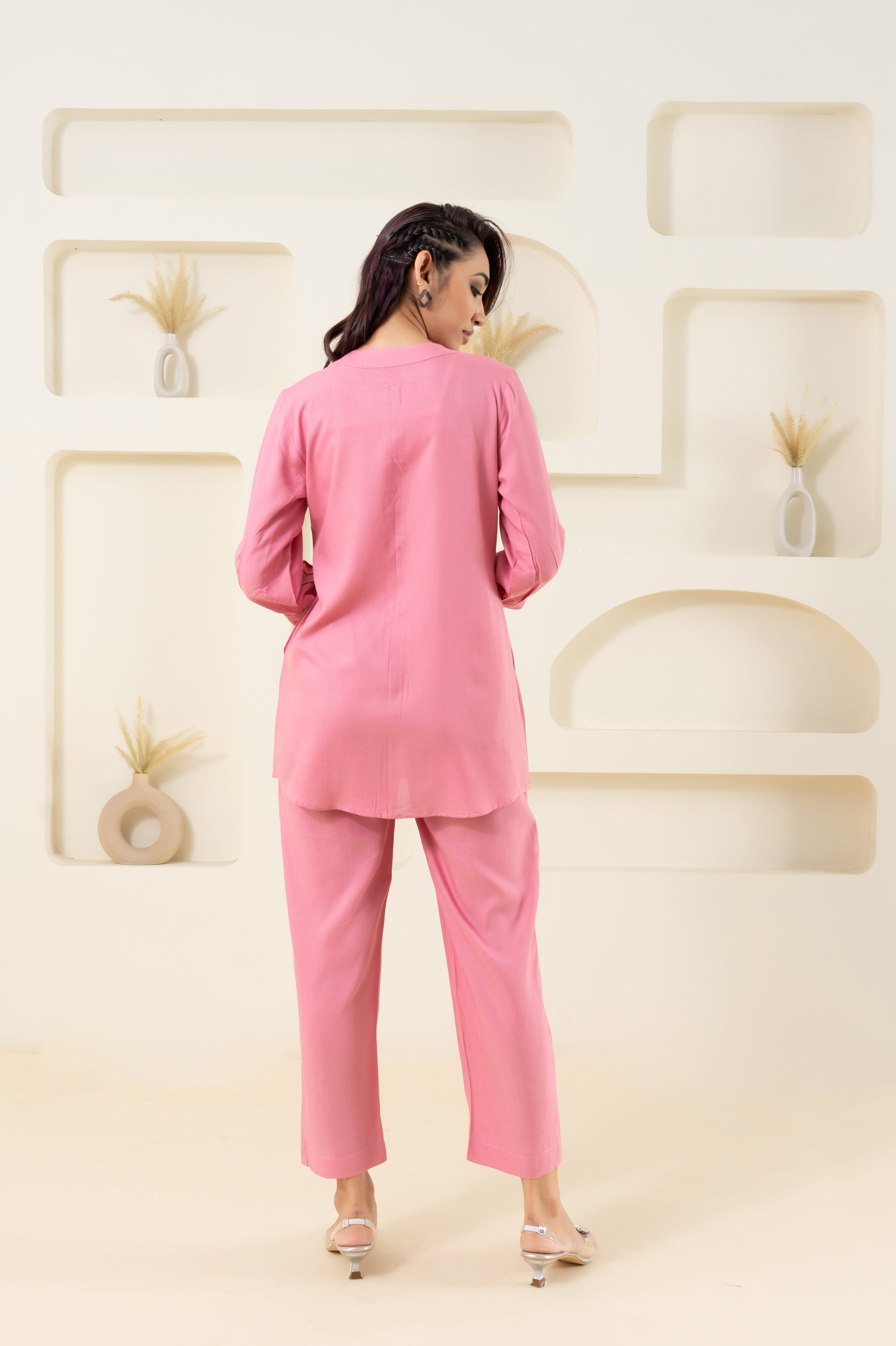 Pink Pleated Solid Co-ord Set