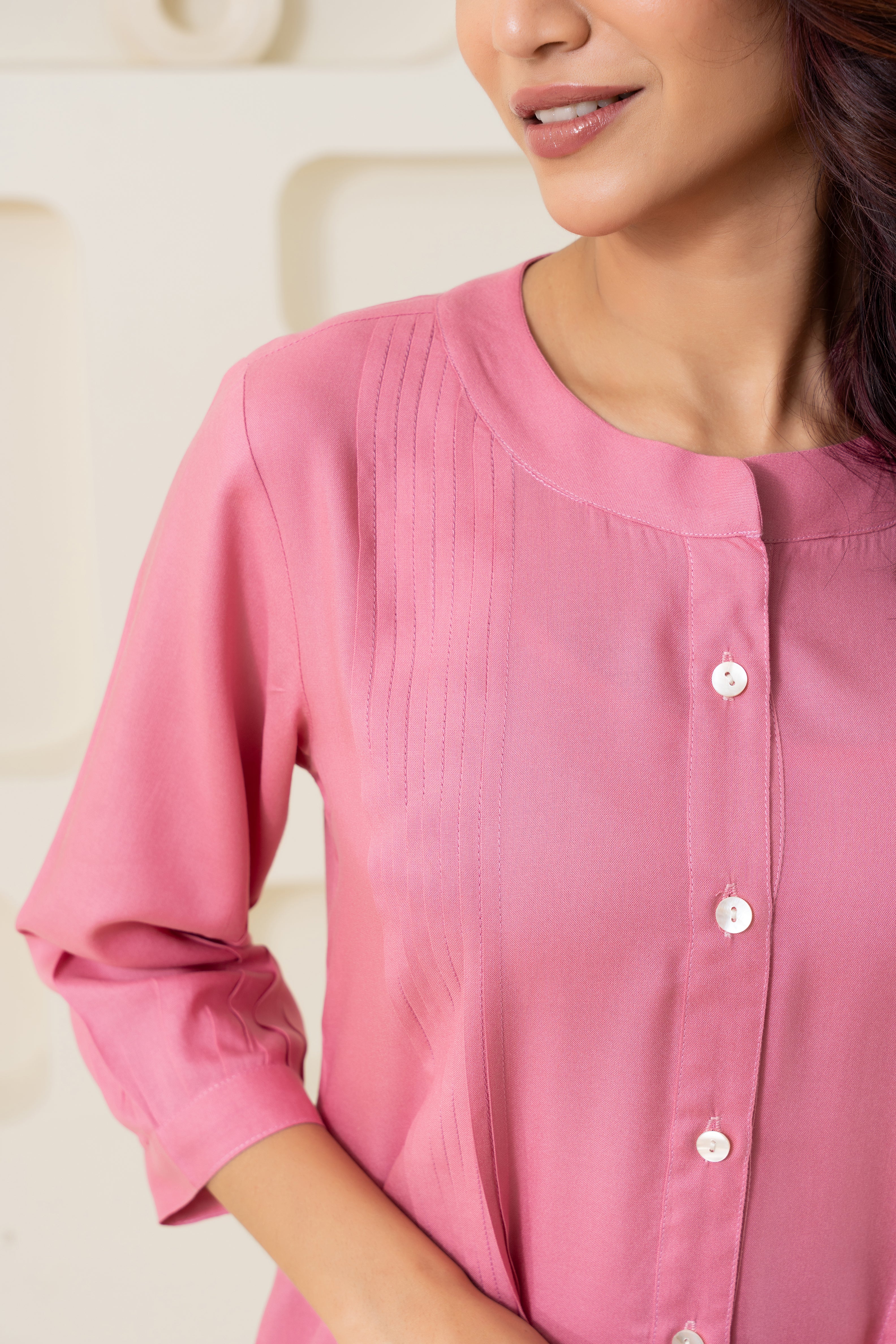 Pink Pleated Solid (Top)