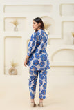 White Floral Printed Pure Cotton Stand Collar Co-ord Set