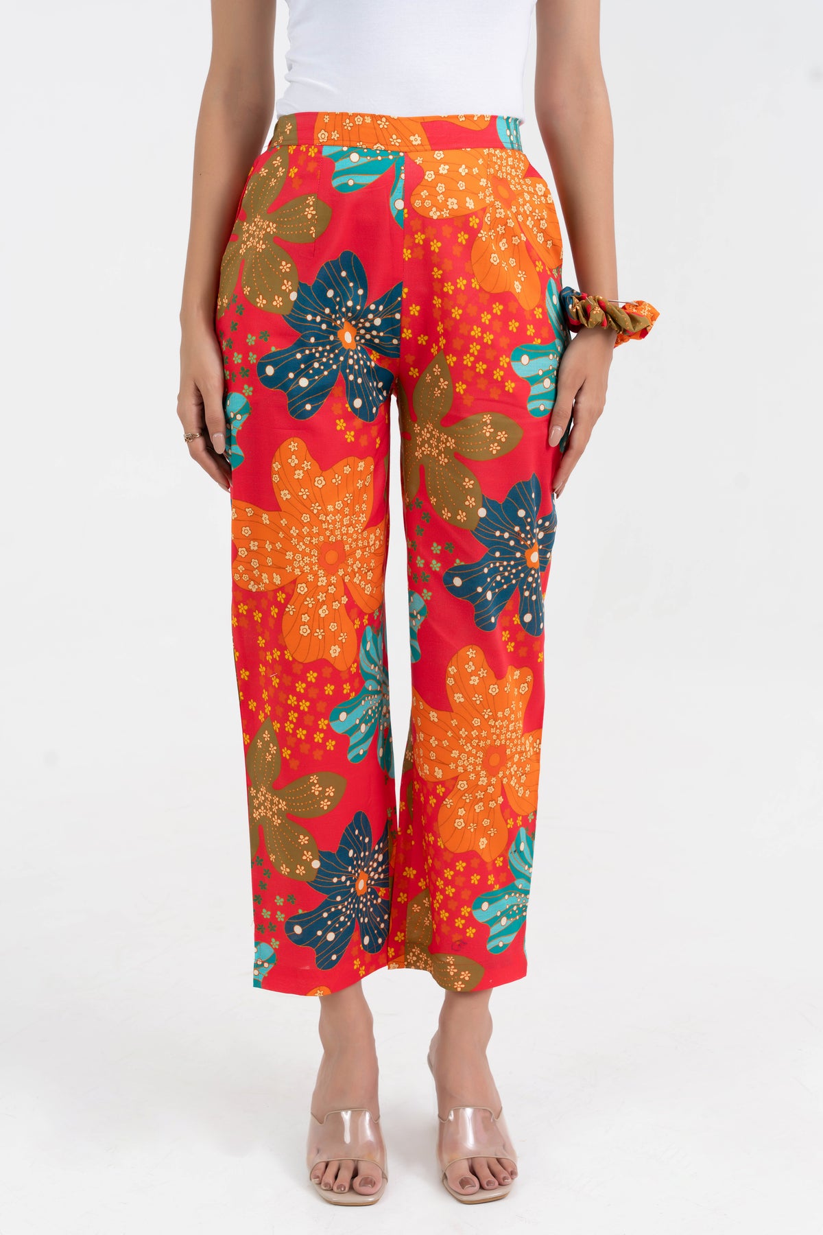 Pink Broad Fit Bold Floral Pure Cotton Pant