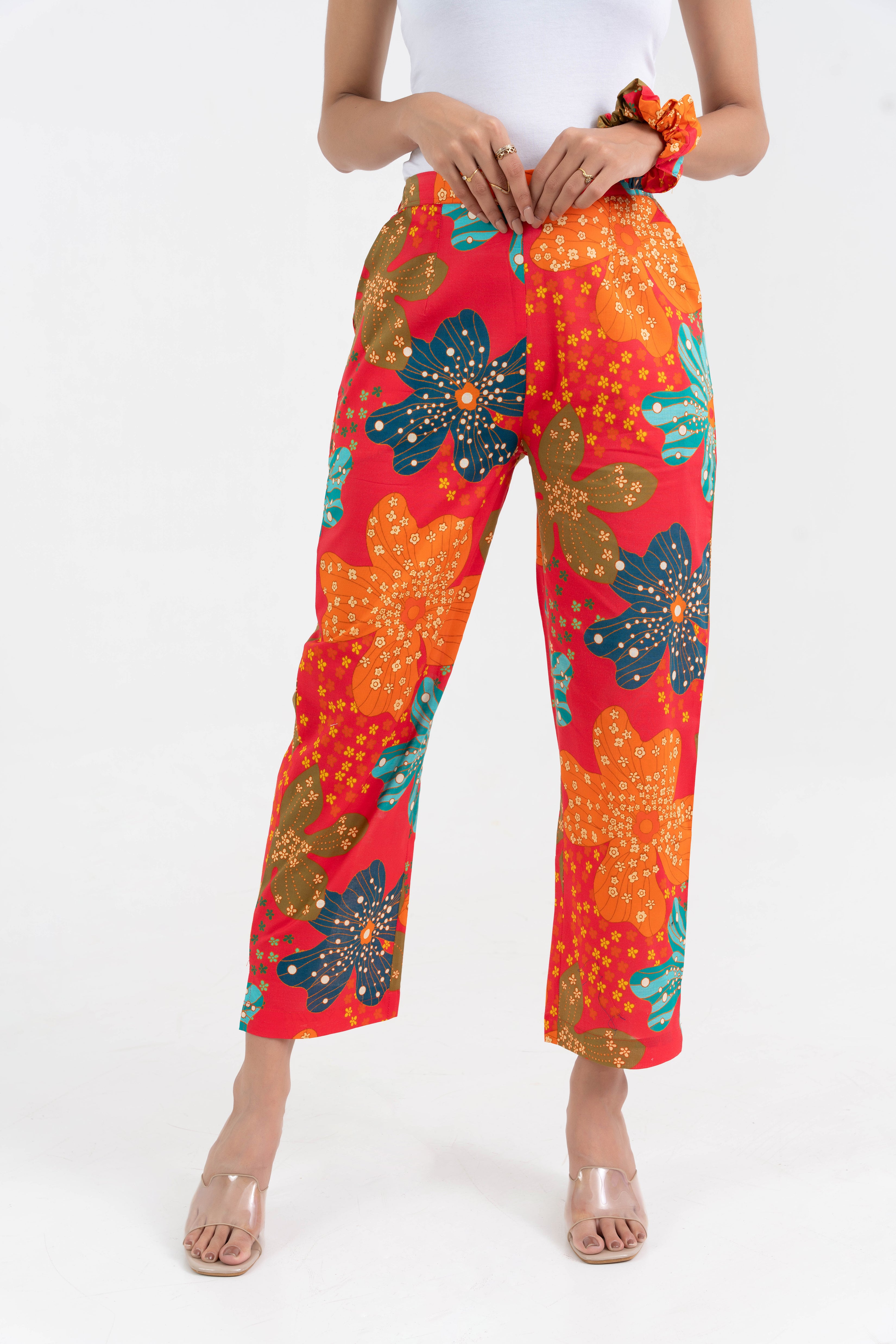 Pink Broad Fit Bold Floral Pure Cotton Pant