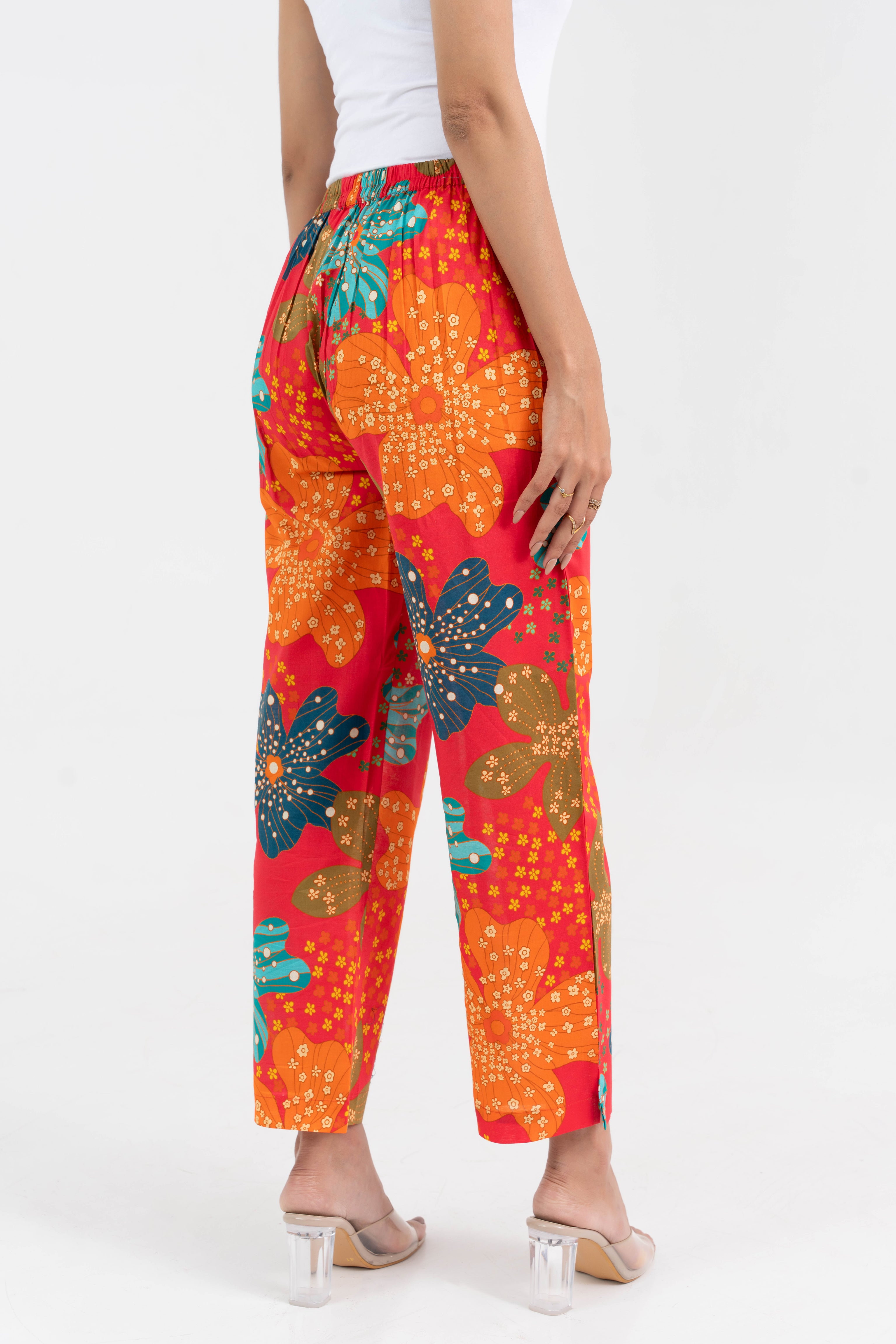 Pink Broad Fit Bold Floral Pure Cotton Pant