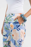 Sky Blue Printed Floral Broad Fit Pure Cotton Pant