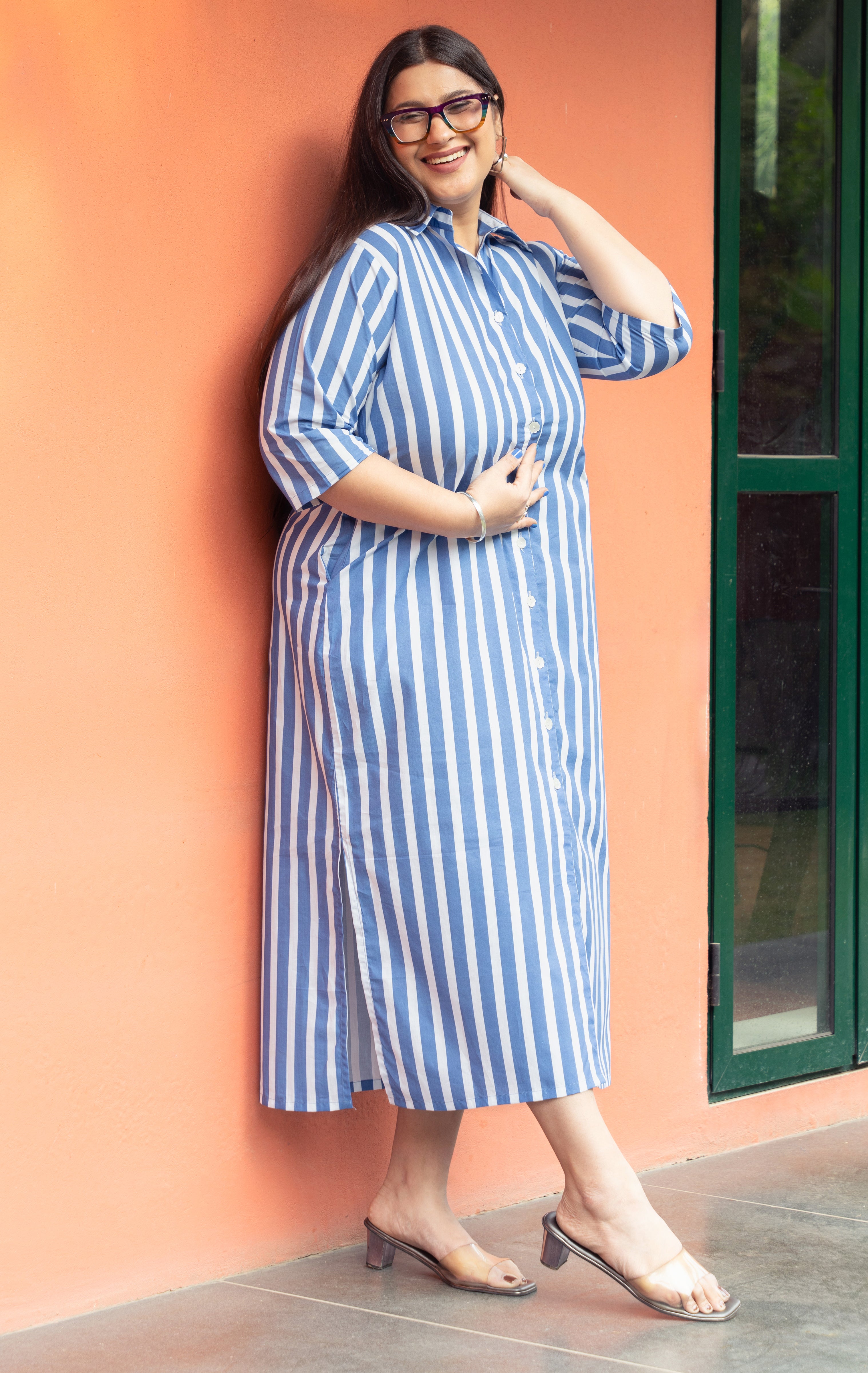 Blue Broad Stripe Pure Cotton Shirt Dress