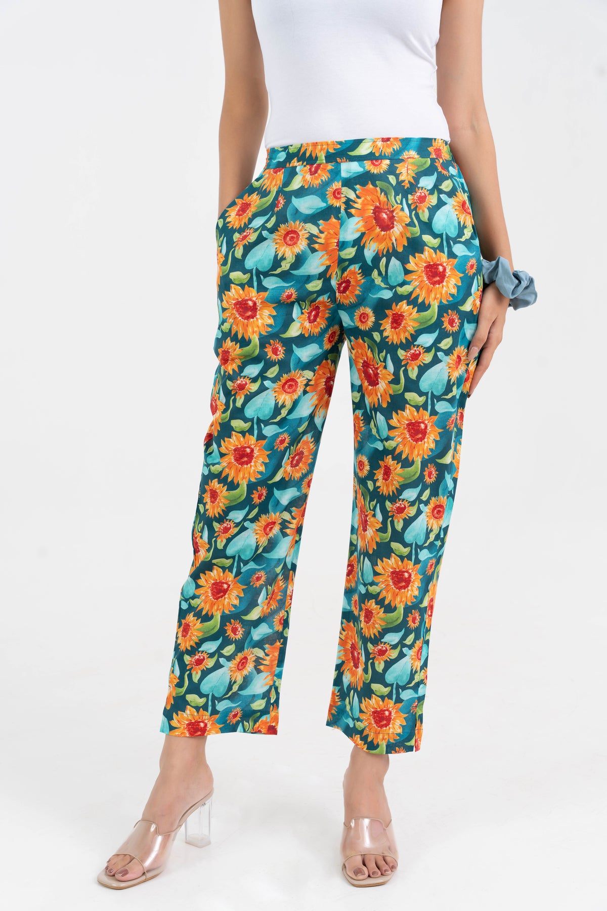 Sunflower Printed Straight Fit Pure Cotton Pant