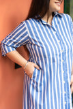 Blue Broad Stripe Pure Cotton Shirt Dress