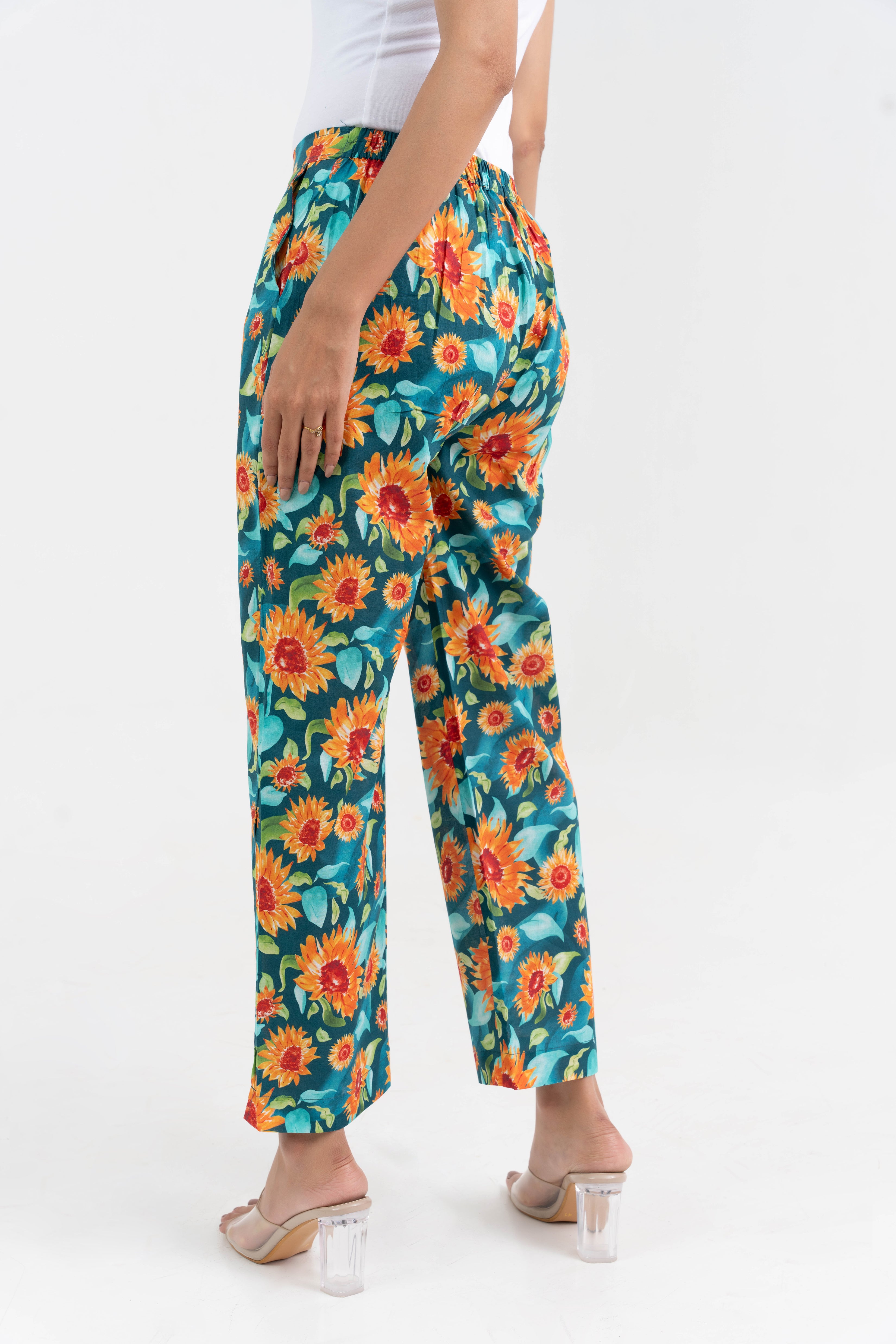 Sunflower Printed Straight Fit Pure Cotton Pant