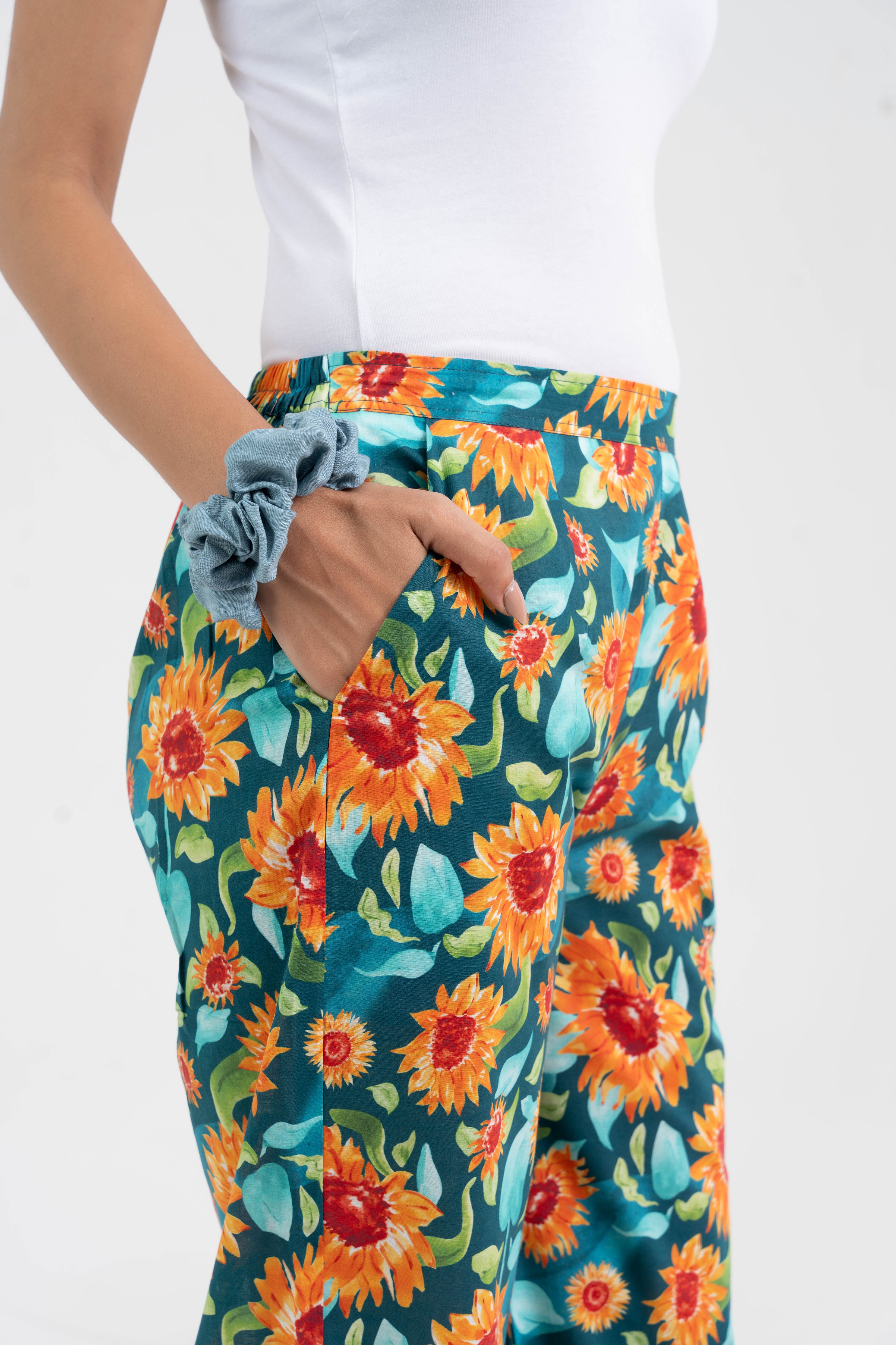 Sunflower Printed Straight Fit Pure Cotton Pant