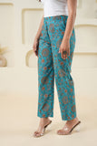 Cyan Block Printed Pure Cotton Pant