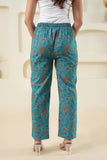 Cyan Block Printed Pure Cotton Pant