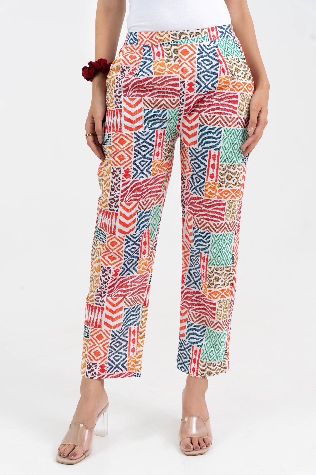 Abstract Printed Multicolour Broad Fit Pure Cotton Pant