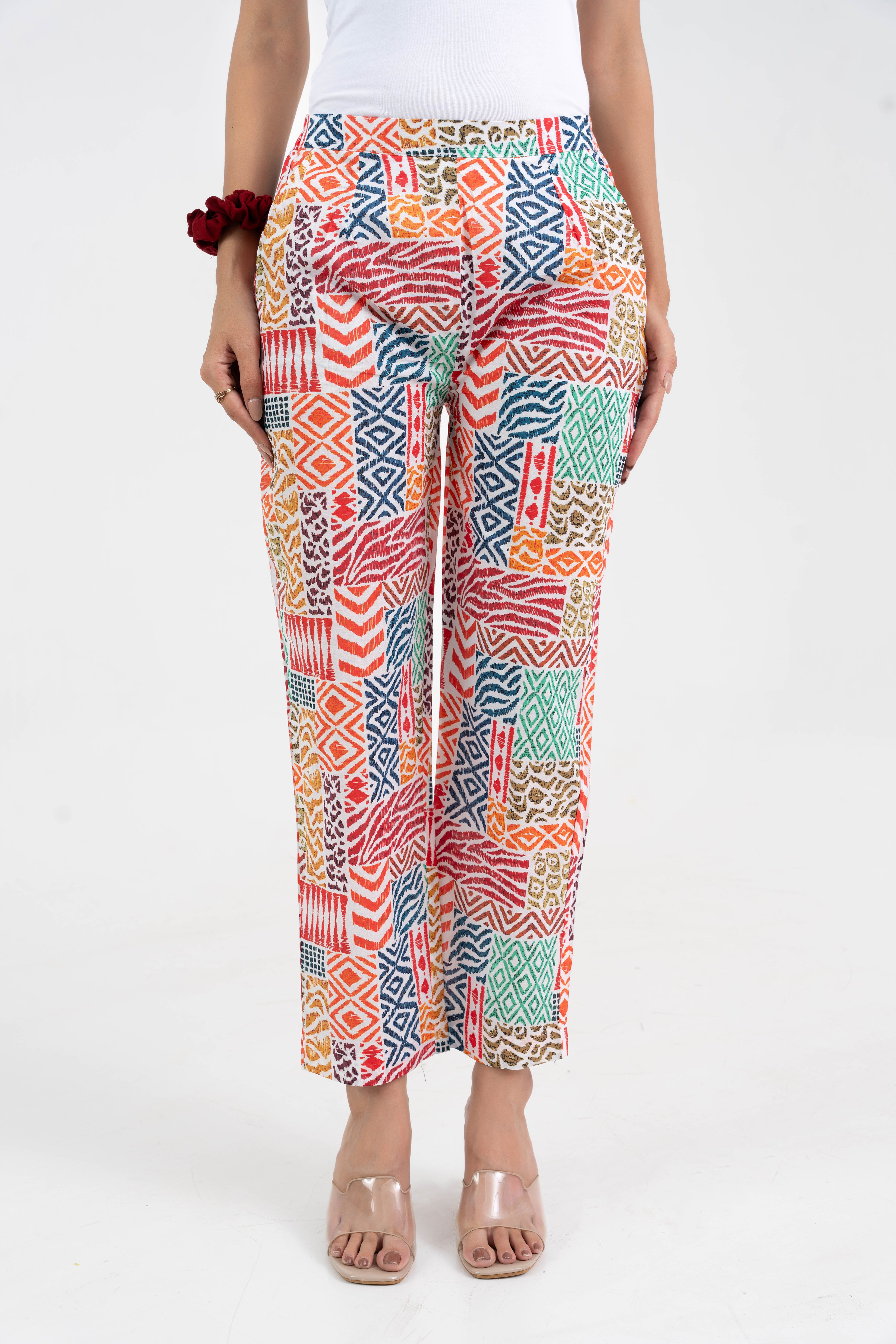 Abstract Printed Multicolour Broad Fit Pure Cotton Pant