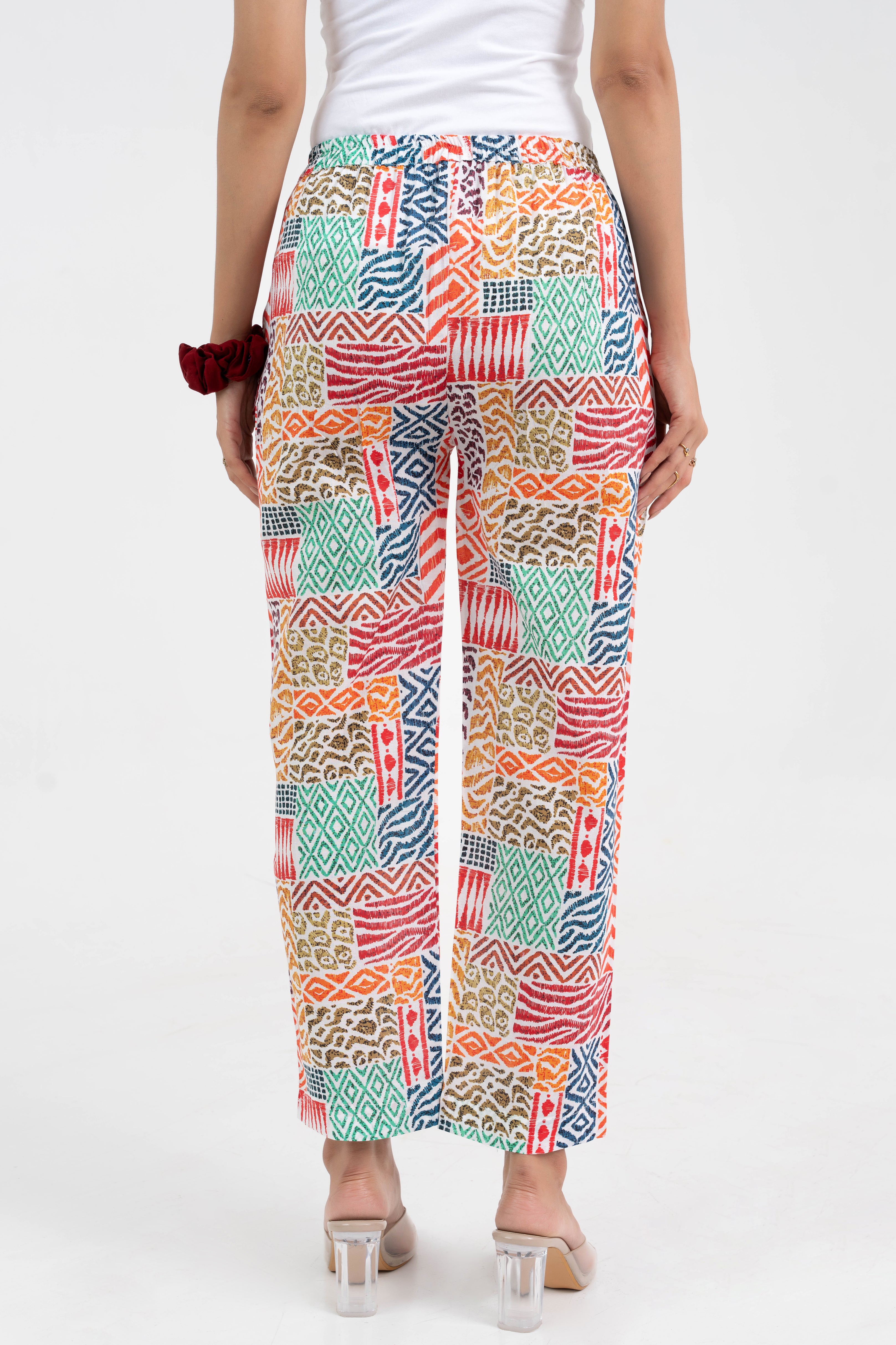 Abstract Printed Multicolour Broad Fit Pure Cotton Pant