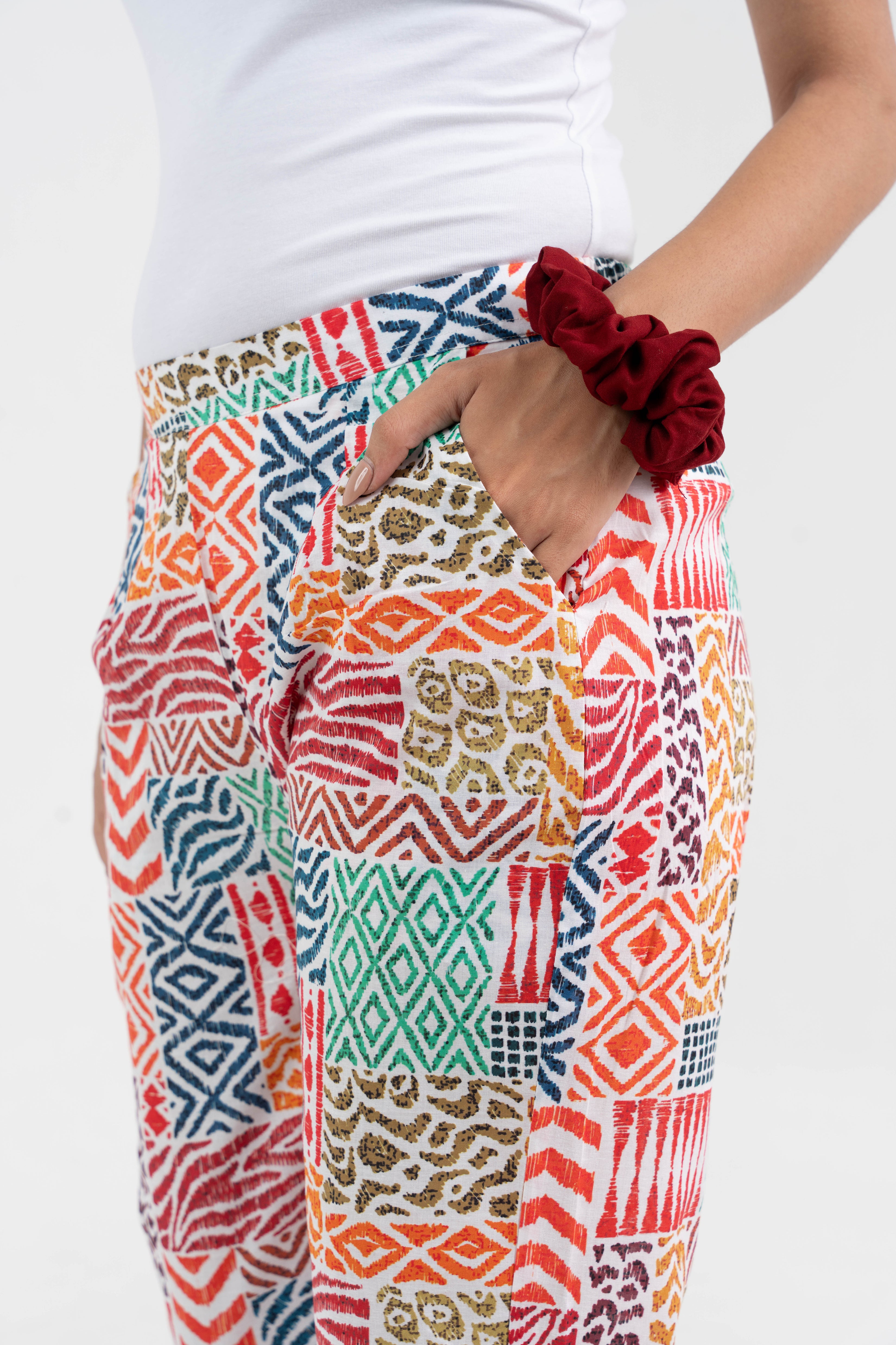 Abstract Printed Multicolour Broad Fit Pure Cotton Pant