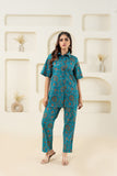 Cyan Block Printed Pure Cotton Co-ord Set