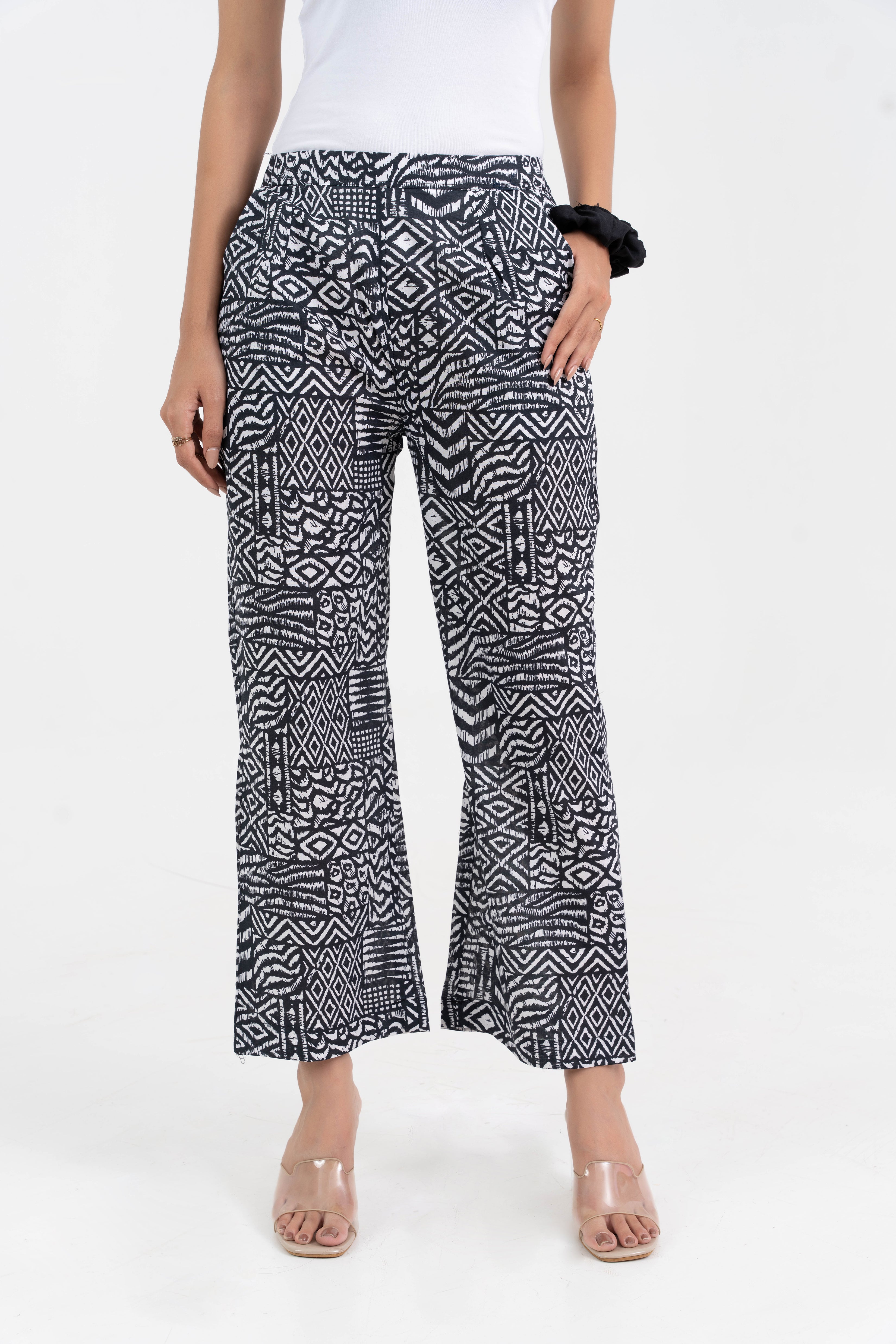 Abstract Printed Black Broad Fit Pure Cotton Pant