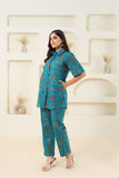 Cyan Block Printed Pure Cotton Co-ord Set