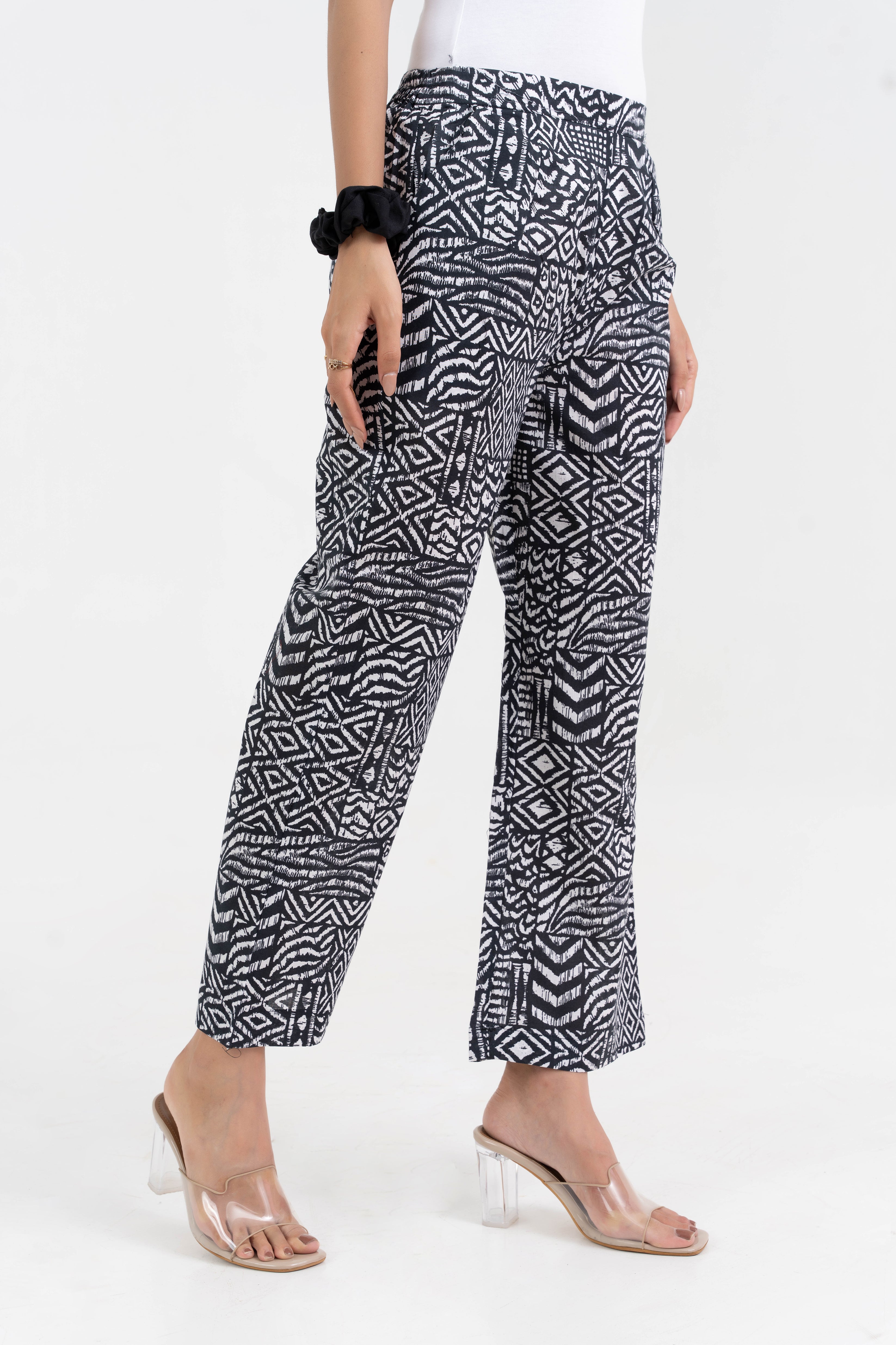 Abstract Printed Black Broad Fit Pure Cotton Pant