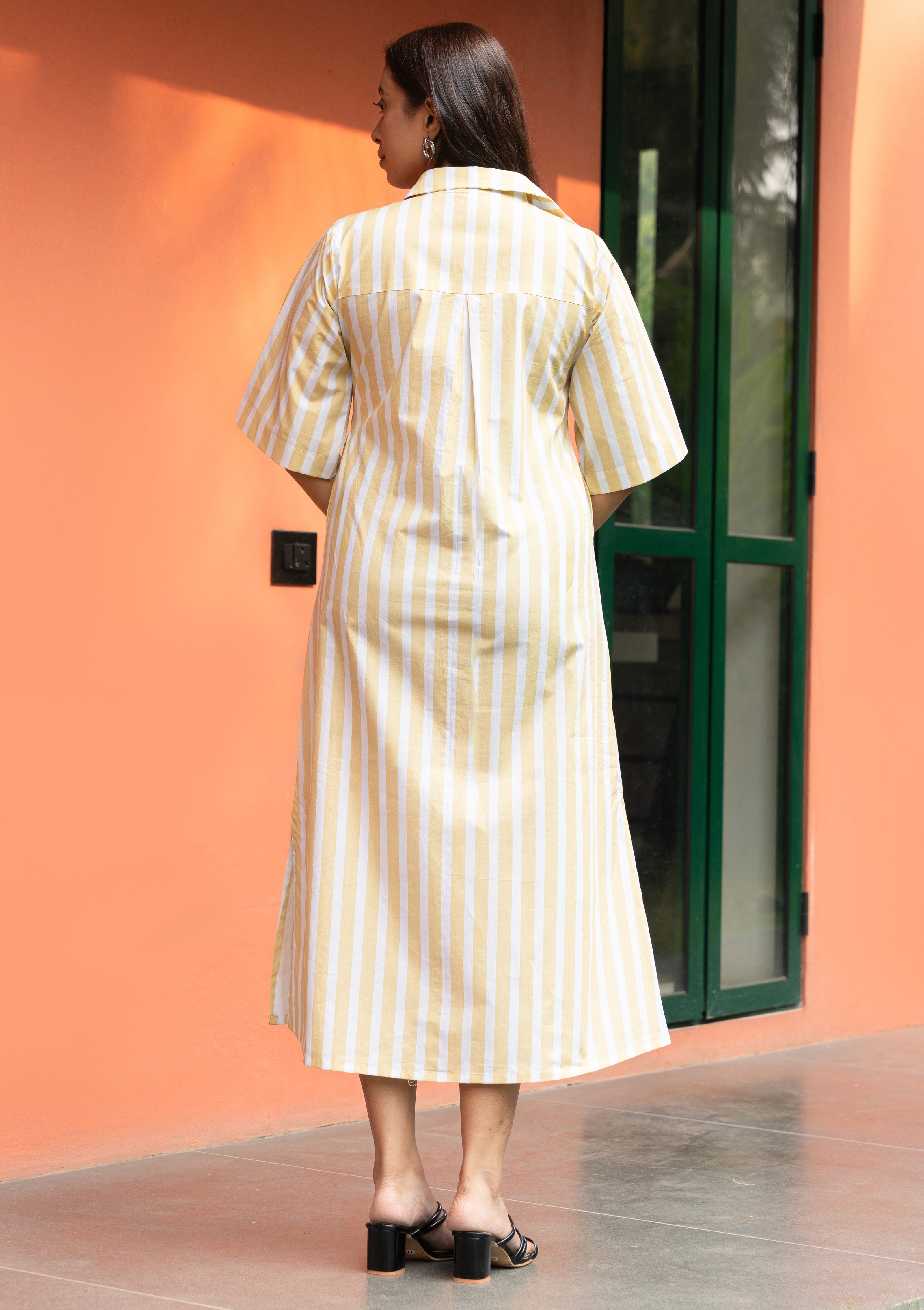 Yellow Broad Stripe Pure Cotton Shirt Dress