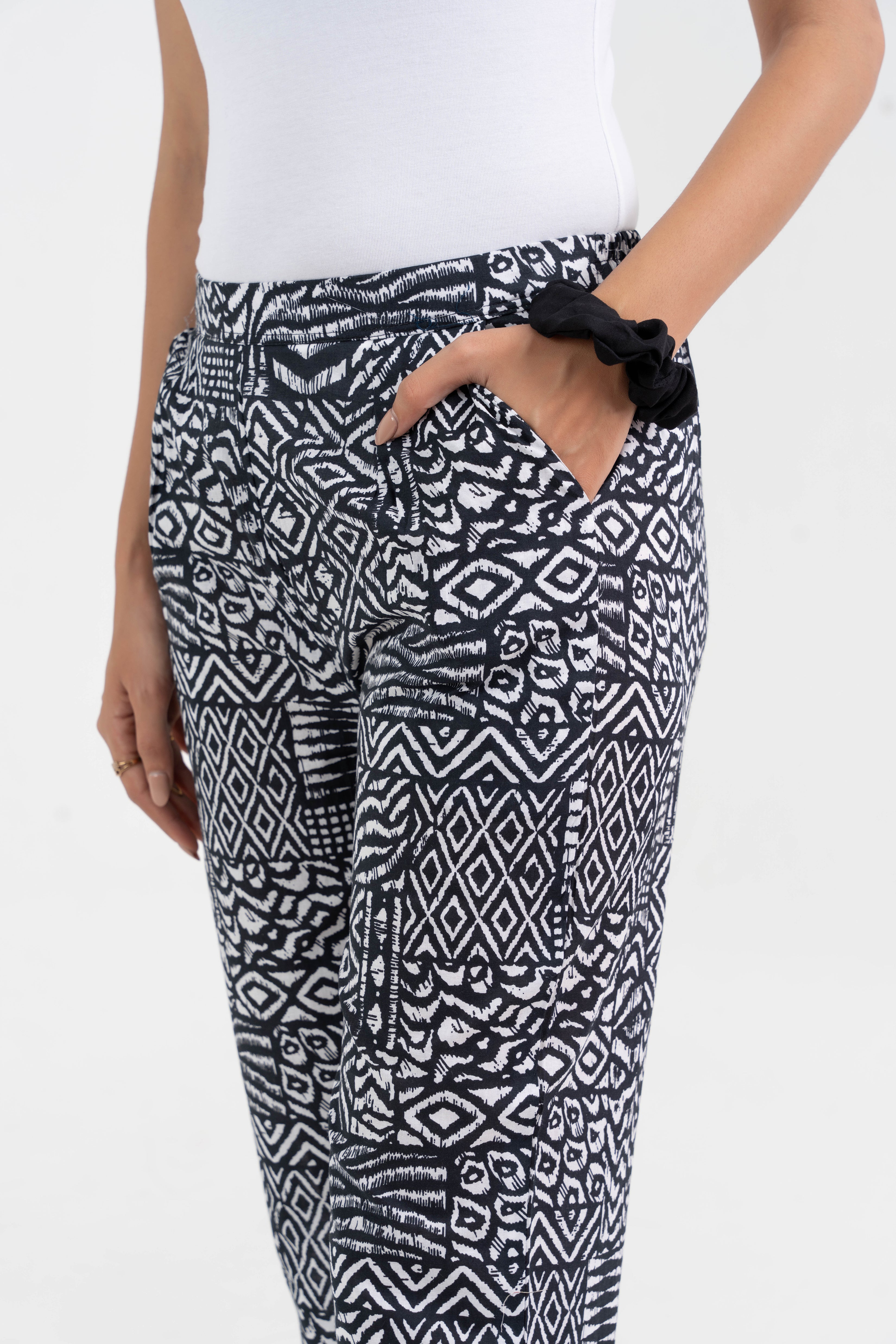 Abstract Printed Black Broad Fit Pure Cotton Pant