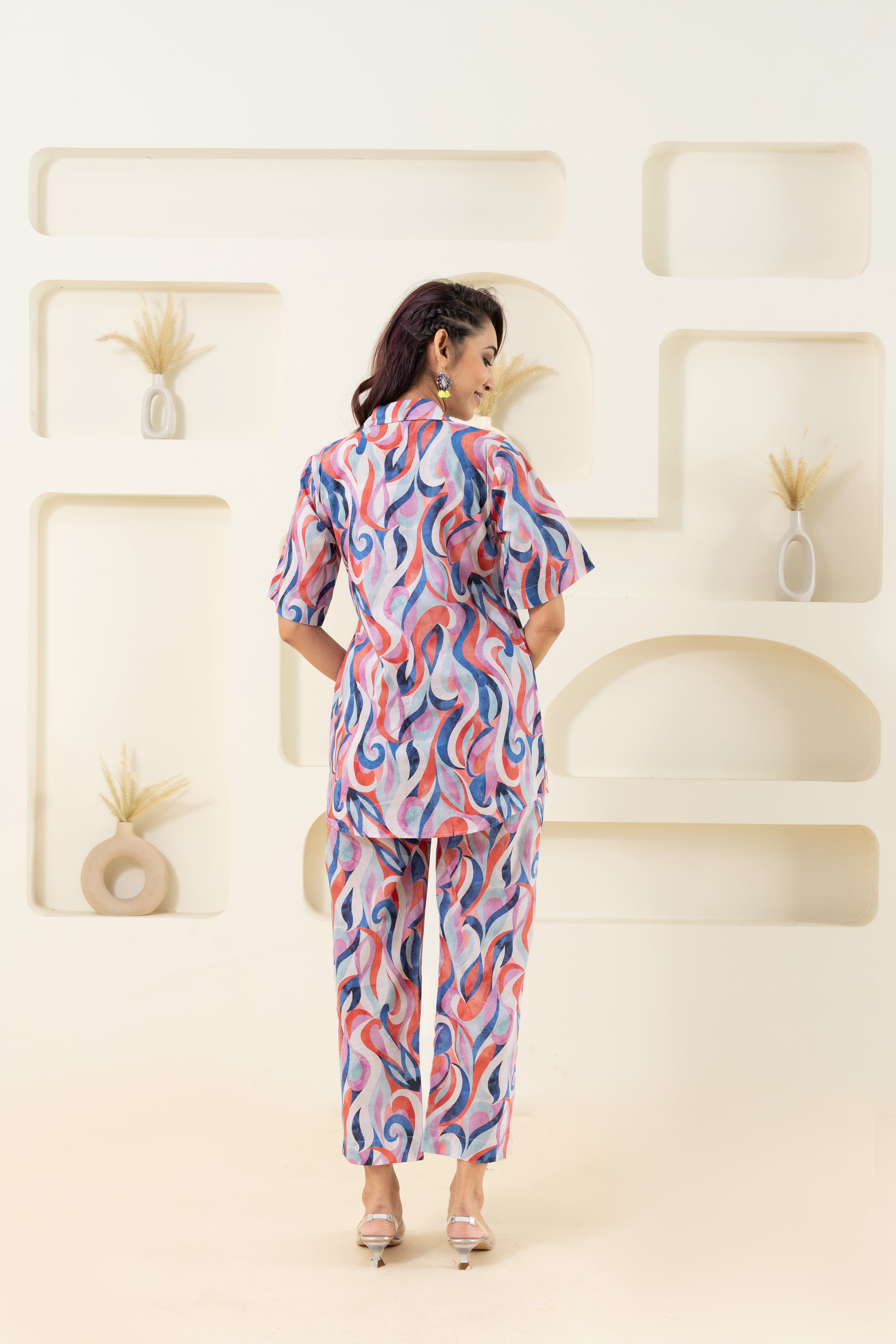 Abstract Wave Printed Pure Cotton Off White Co-ord Set