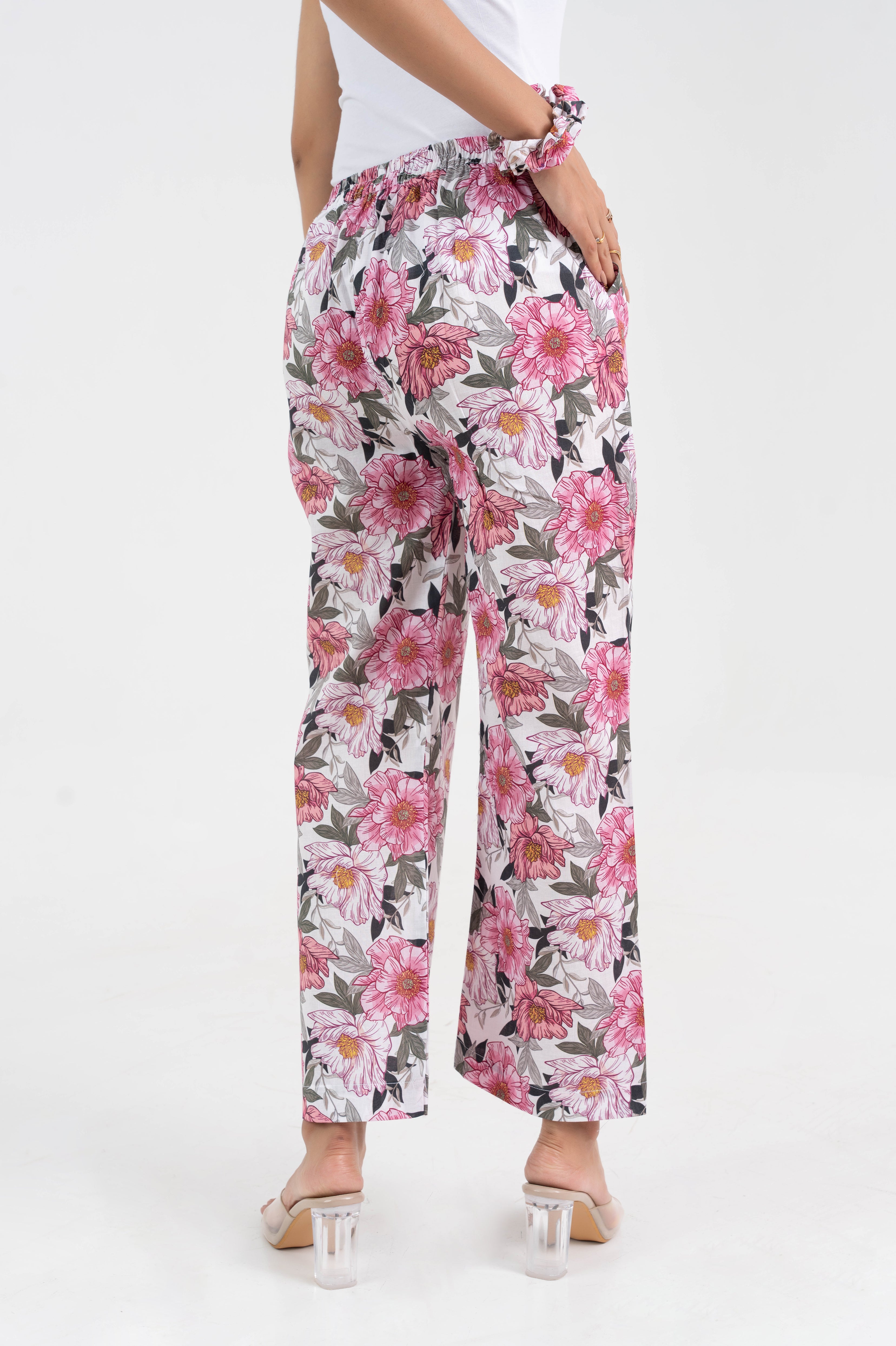 Pink Floral Printed Relaxed Fit Pure Cotton Pant