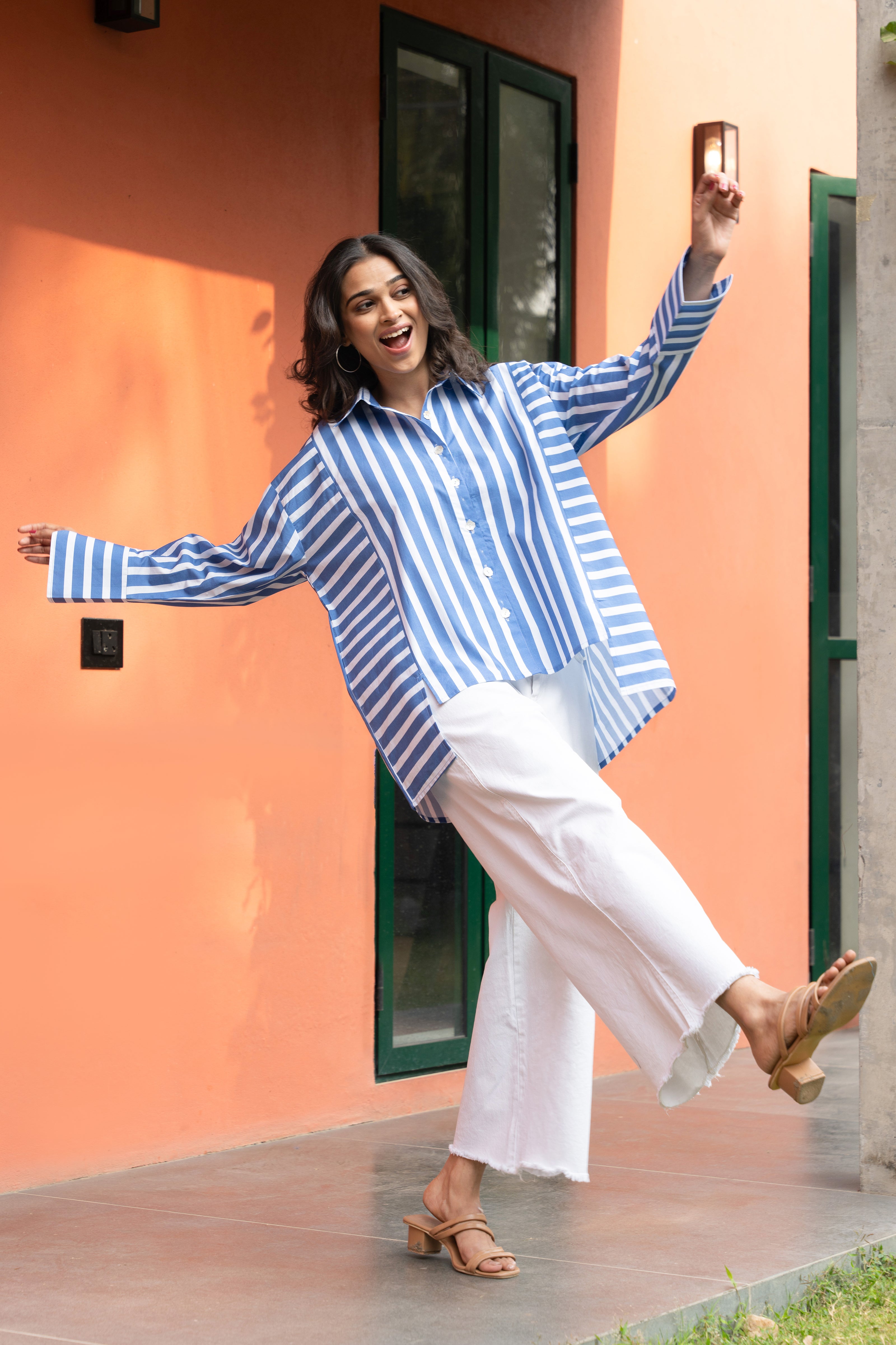 Blue Broad Stripe Pure Cotton Oversized Shirt