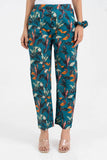 Teal Floral Printed Straight Fit Pure Cotton Pant