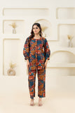 Abstract Printed Pure Cotton Co-ord Set With Puffed Sleeves