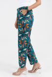 Teal Floral Printed Straight Fit Pure Cotton Pant