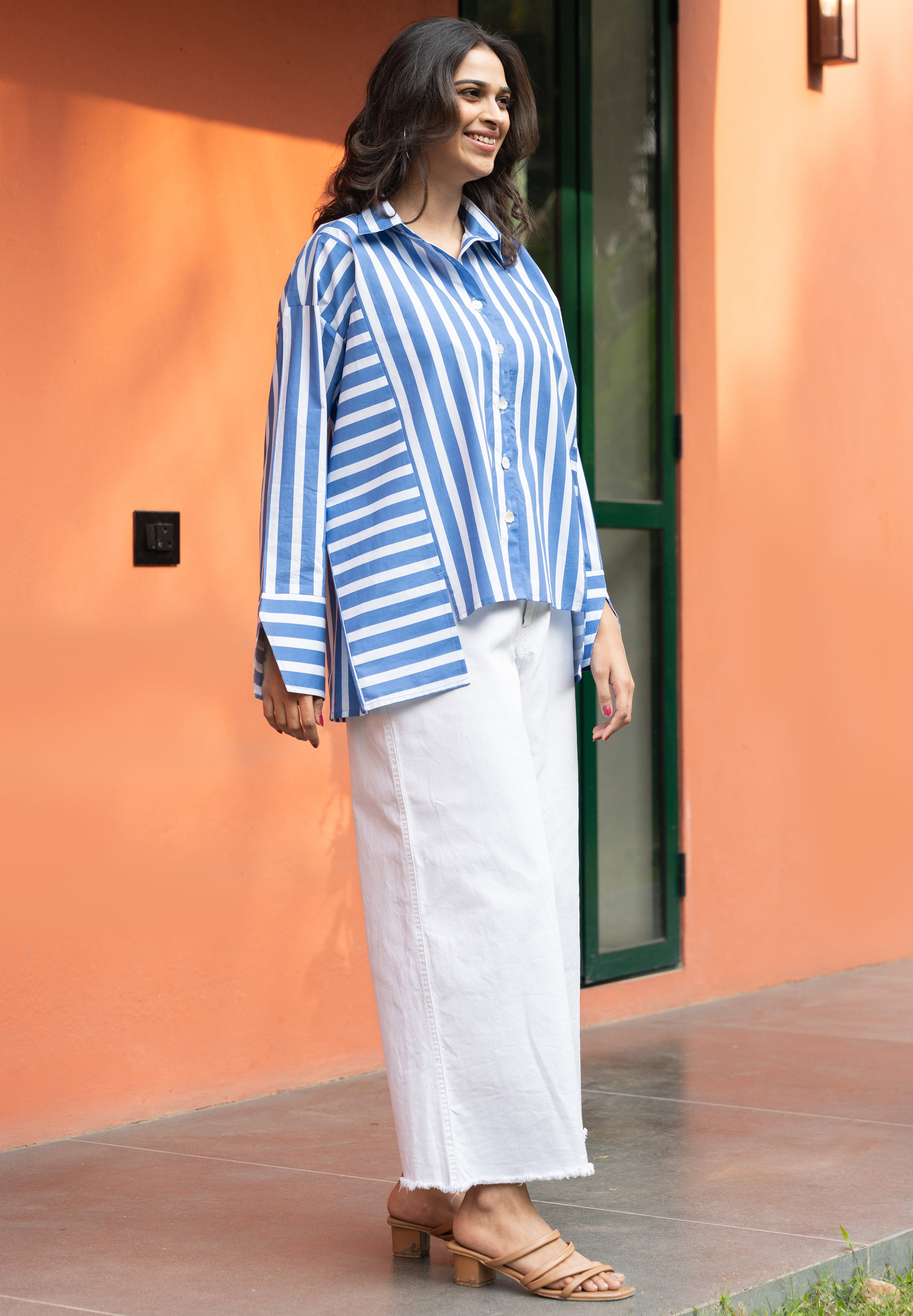 Blue Broad Stripe Pure Cotton Oversized Shirt