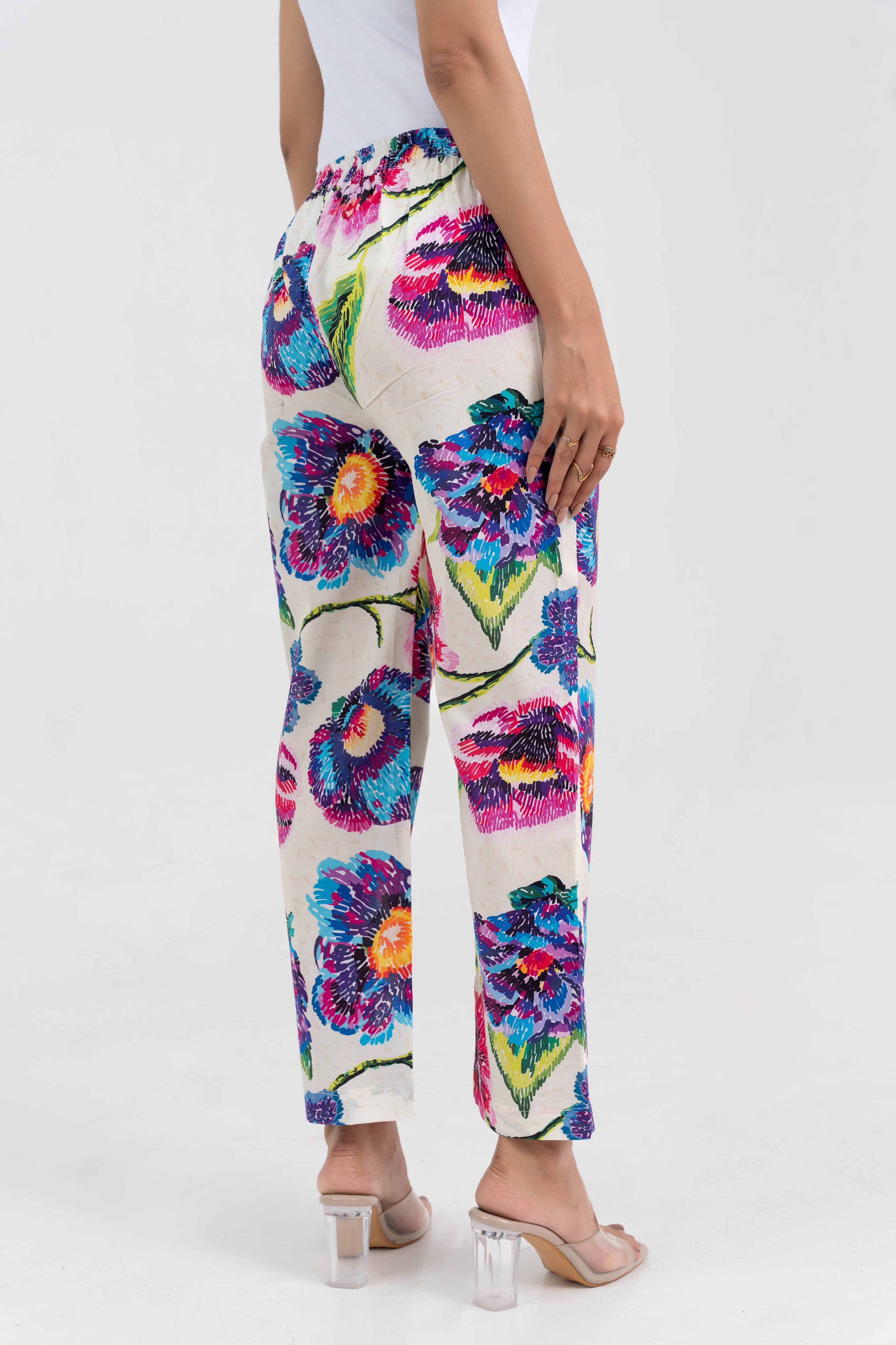 Abstract Floral Printed Pure Cotton Pant