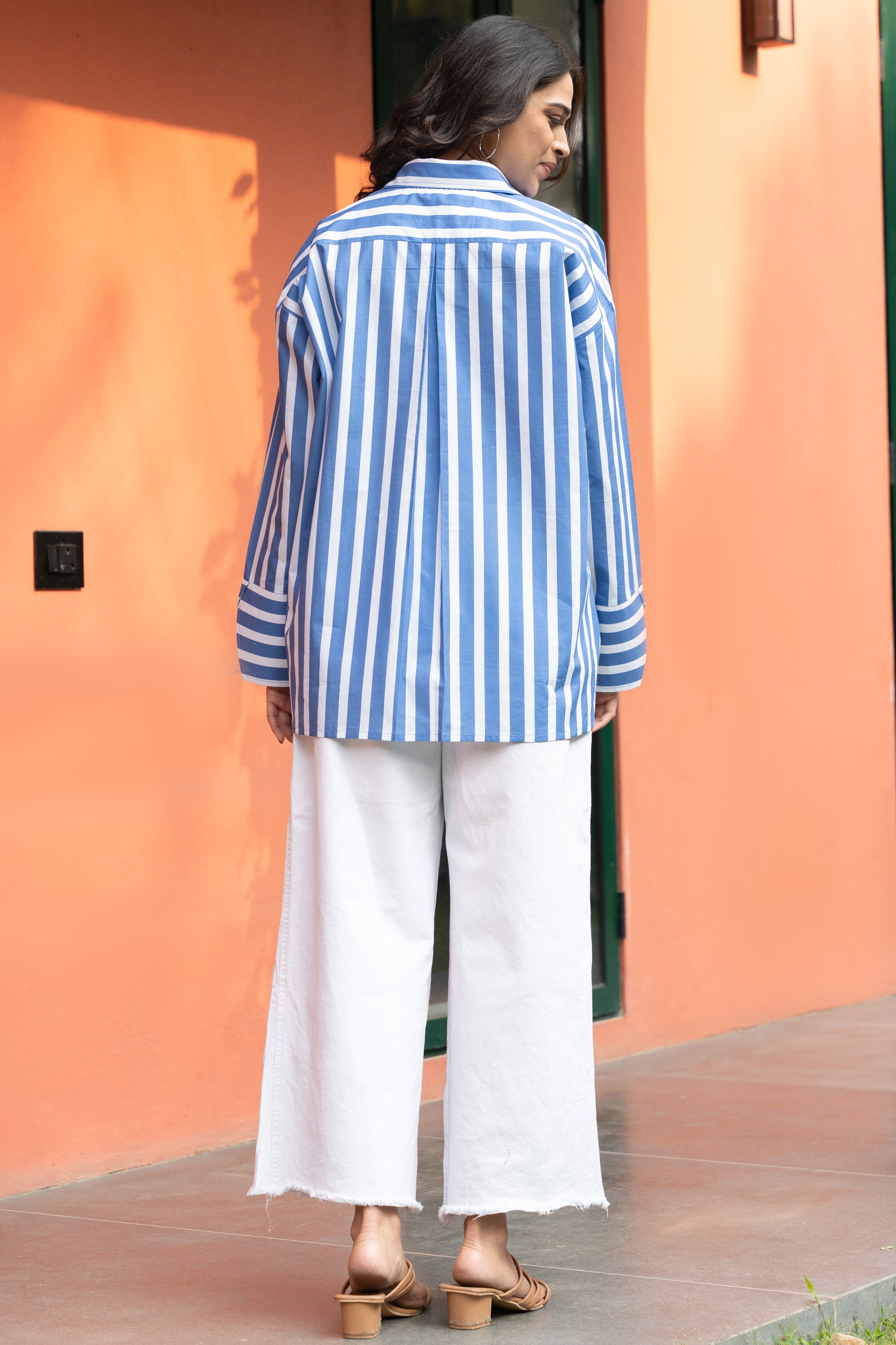 Blue Broad Stripe Pure Cotton Oversized Shirt