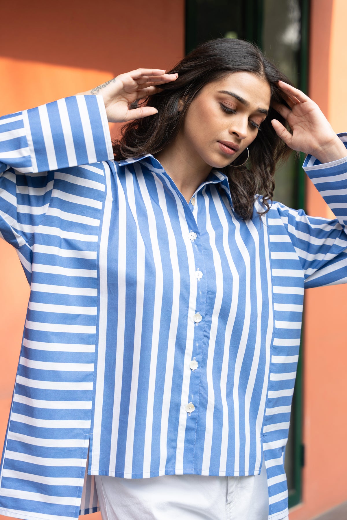 Blue Broad Stripe Pure Cotton Oversized Shirt