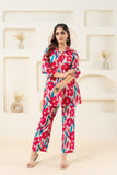 Pink Flower Printed Pure Cotton Flared Co-ord Set