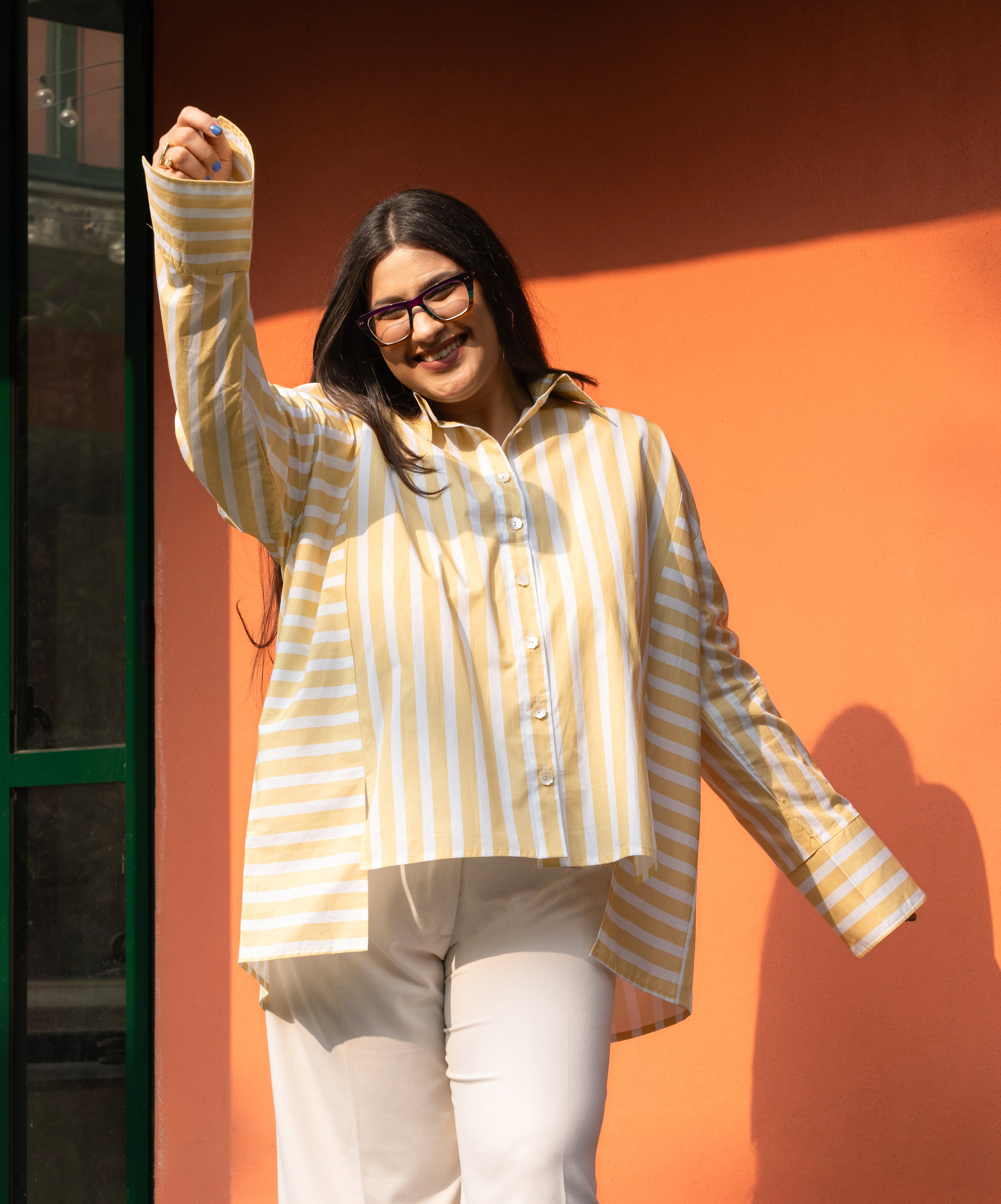 Yellow Broad Stripe Pure Cotton Oversized Shirt