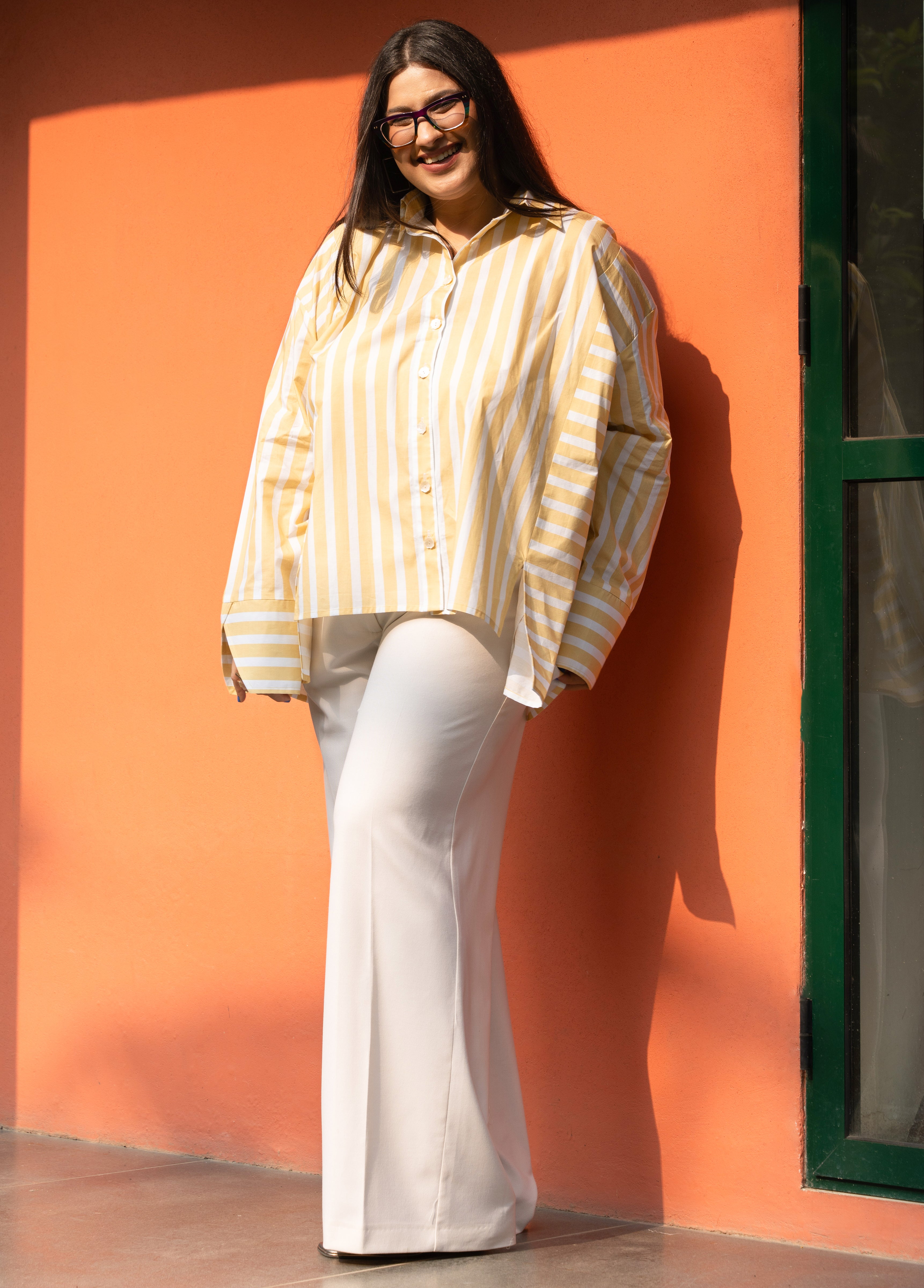 Yellow Broad Stripe Pure Cotton Oversized Shirt