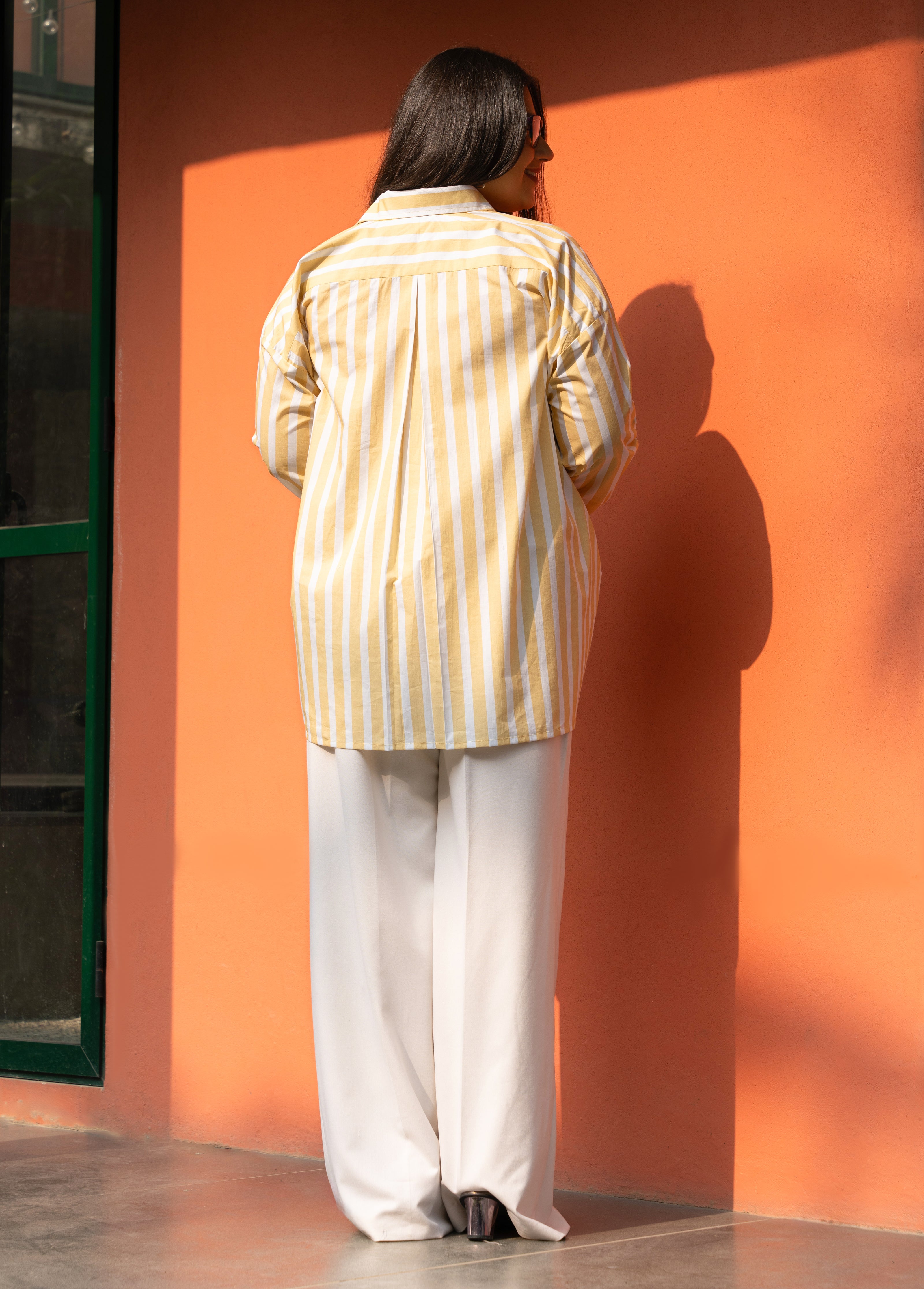 Yellow Broad Stripe Pure Cotton Oversized Shirt