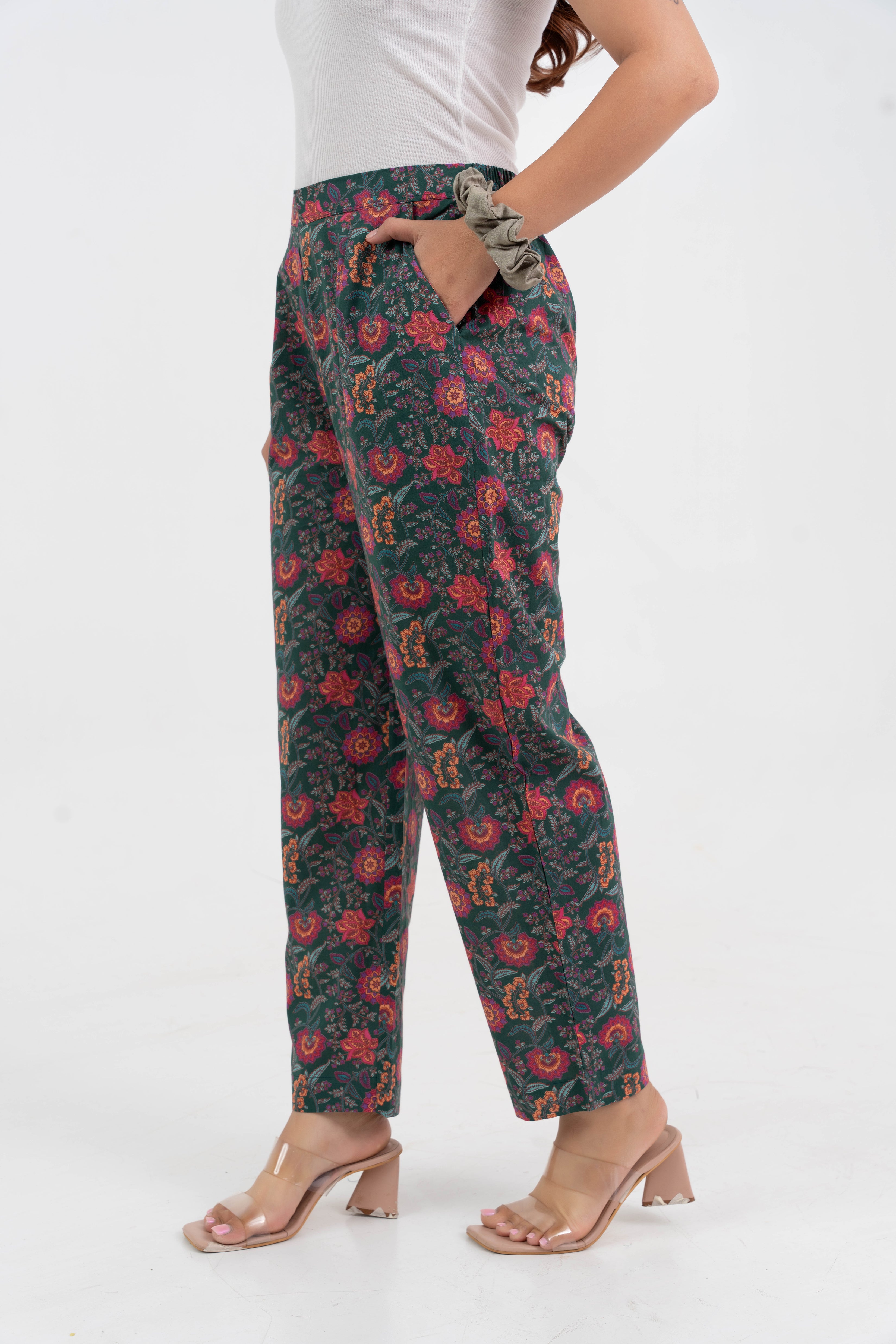 Block Printed Floral Jaal Pure Cotton Pant