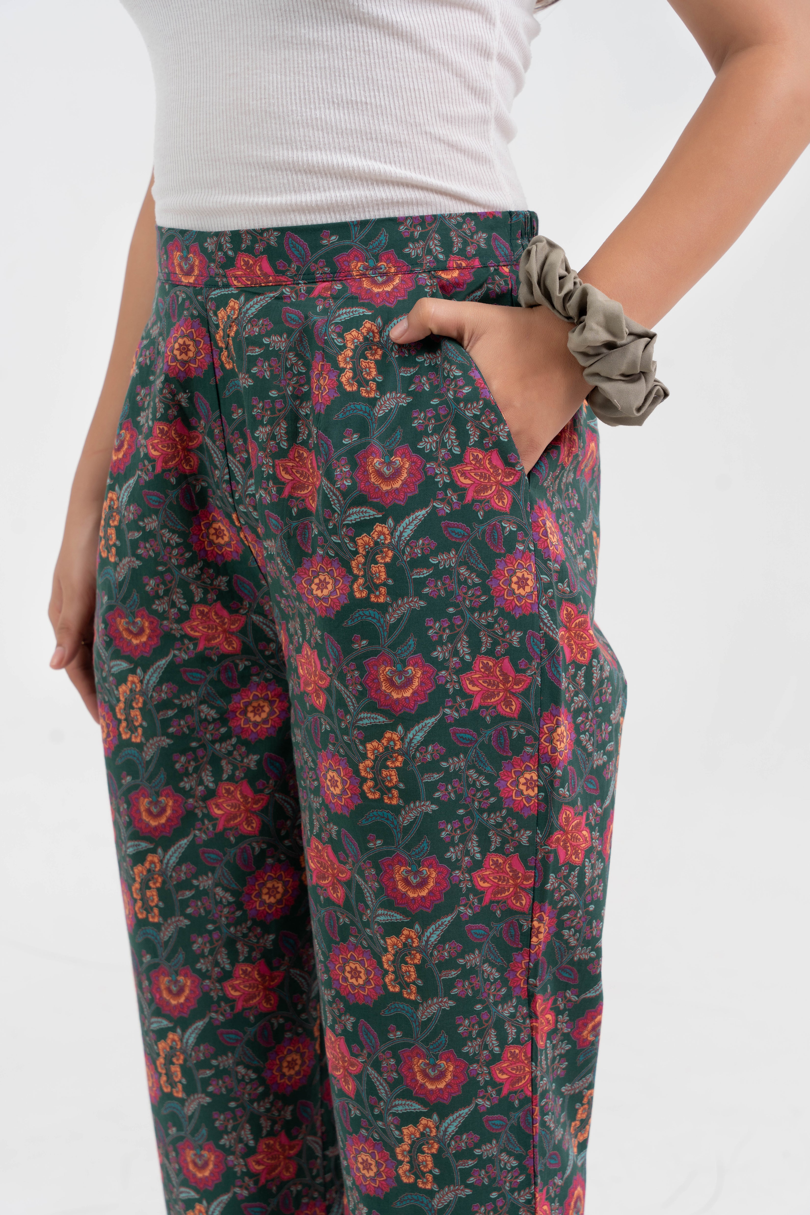 Block Printed Floral Jaal Pure Cotton Pant